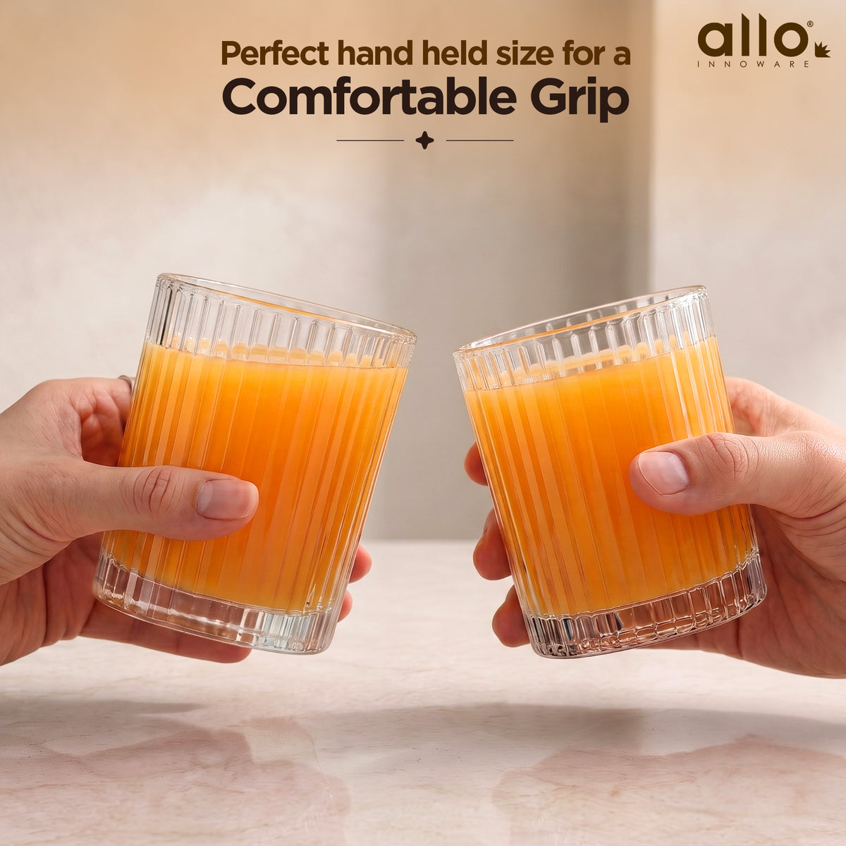 Allo Premium Glass Set Of 6, 300 ml, Latest Design Glasses For Water, Juice, Whisky, Cold Drink | Lead Free | Perfect For Home & Parties, Gift Set Packaging | Transparent Classic Fluted Glass