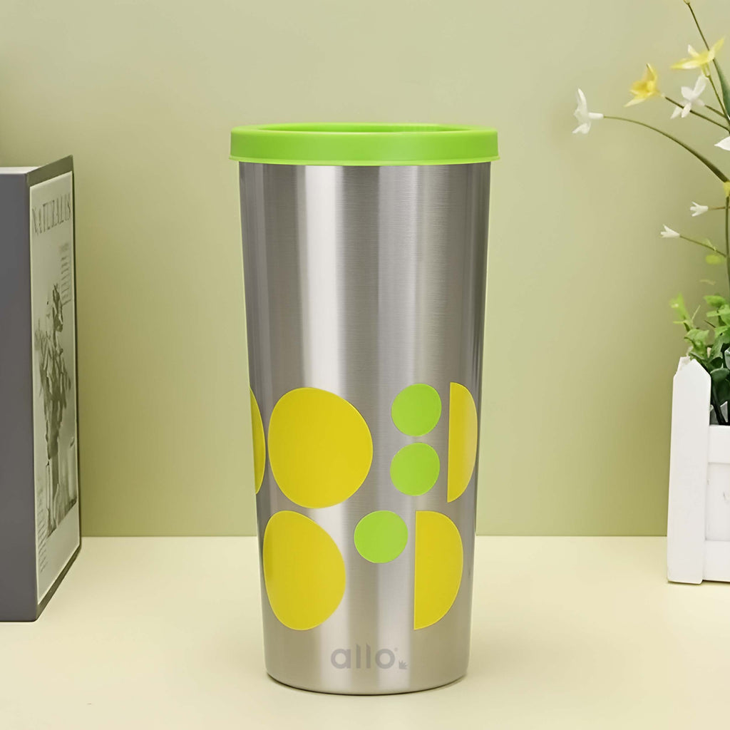 Allo Stainless Steel Tumbler with Lid, Leak Proof Water Tumbler for Home, Office, School, Travel, Kids Rust Proof, Multipurpose Storage Glass for Juice, Tea, Coffee, Milk, GREEN (450Ml)