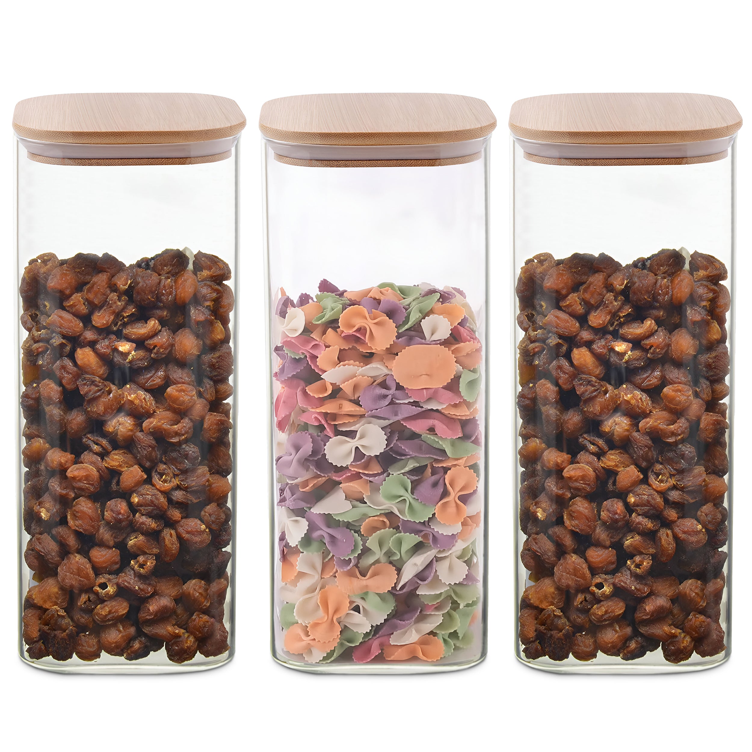 Allo 1000ML Kitchen Storage Box Glass Jars With Wooden Lids - Borosilicate Glass Food Storage Containers Airtight Glass Jar For Tea, Coffee, Spice, Pulses, Masala (Square Glass Jar - Set of 3)