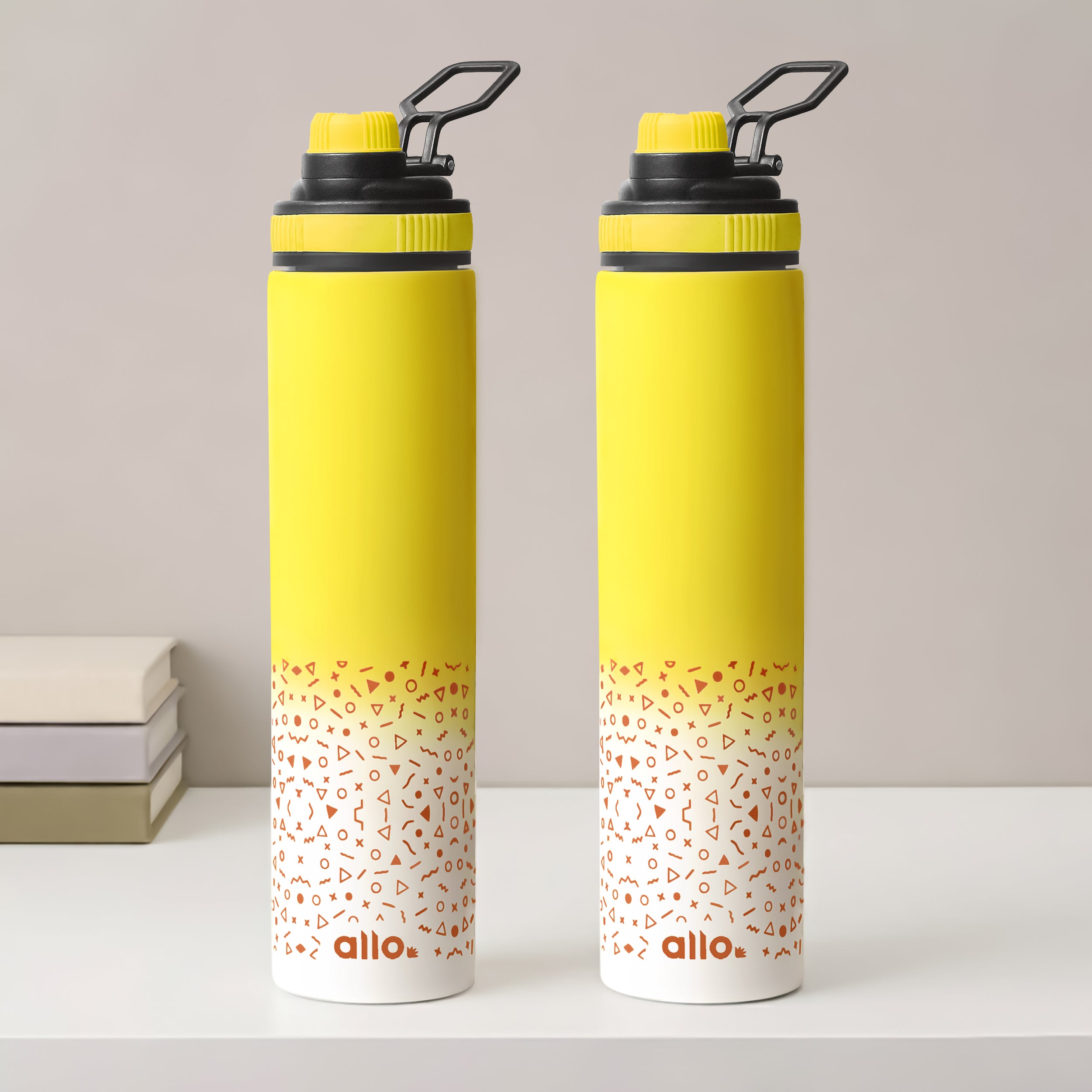 Allo Steel Water Bottles Stainless Steel Sipper Water Bottle for adults, kids 1 Litre Water Bottles for School, Office, Sports, Gym 1L Water Bottle for Men and women, Pack Of 2 | Yellow White 850ml