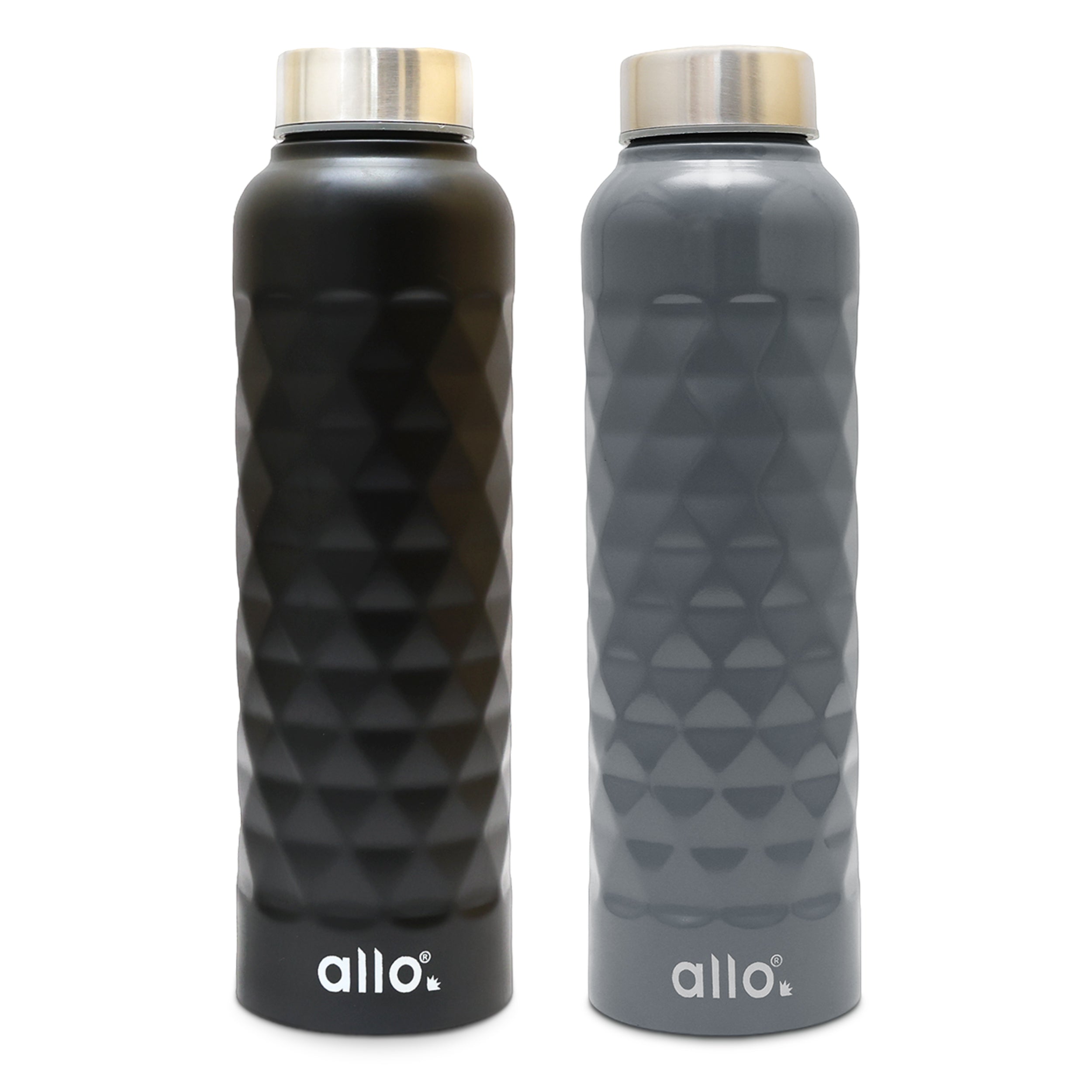 Allo Stainless Steel Water Bottle For Adults, Kids 0.95 Litre Water Bottles For School, Office, Sports, Gym 950ML Water Bottle For Men And Women, Pack Of 2| Leak Proof, Bpa Free, Black & Dark Grey Diamond
