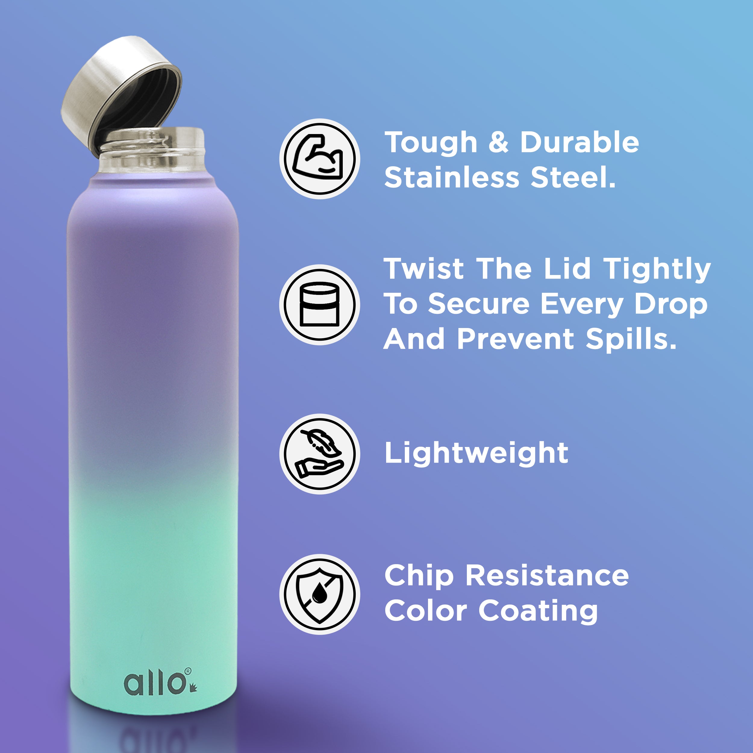 Allo Stainless Steel Water Bottle For Adults, Kids 0.95 Litre Water Bottles For School, Office, Sports, Gym 950ML Water Bottle For Men And Women, Pack Of 2 | Leak Proof, Bpa Free, Pink & Baby Blue Steel Cap