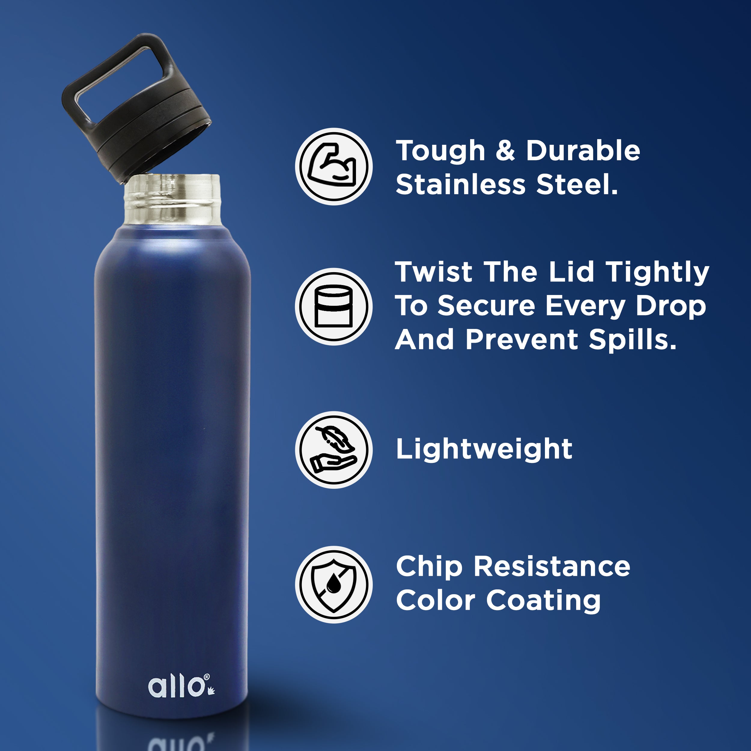 Allo Steel Water Bottles Stainless Steel Sipper Water Bottle for adults, kids 0.95 Litre Water Bottles for School, Office, Sports, Gym 950ML Water Bottle for Men and women, Royal Blue 950ml
