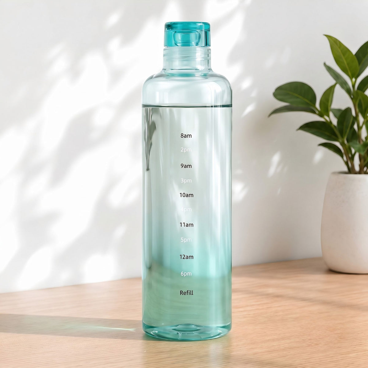 Allo Glass Water Bottle For Women & Men, 600 ml, Aesthetic H2O Bottles For Drinking Detox Water, Juice, Milk, Soda | 0.4 Ltr Bottle For Fridge, Storage, Home | Gift Set Packaging | Time Marked Green