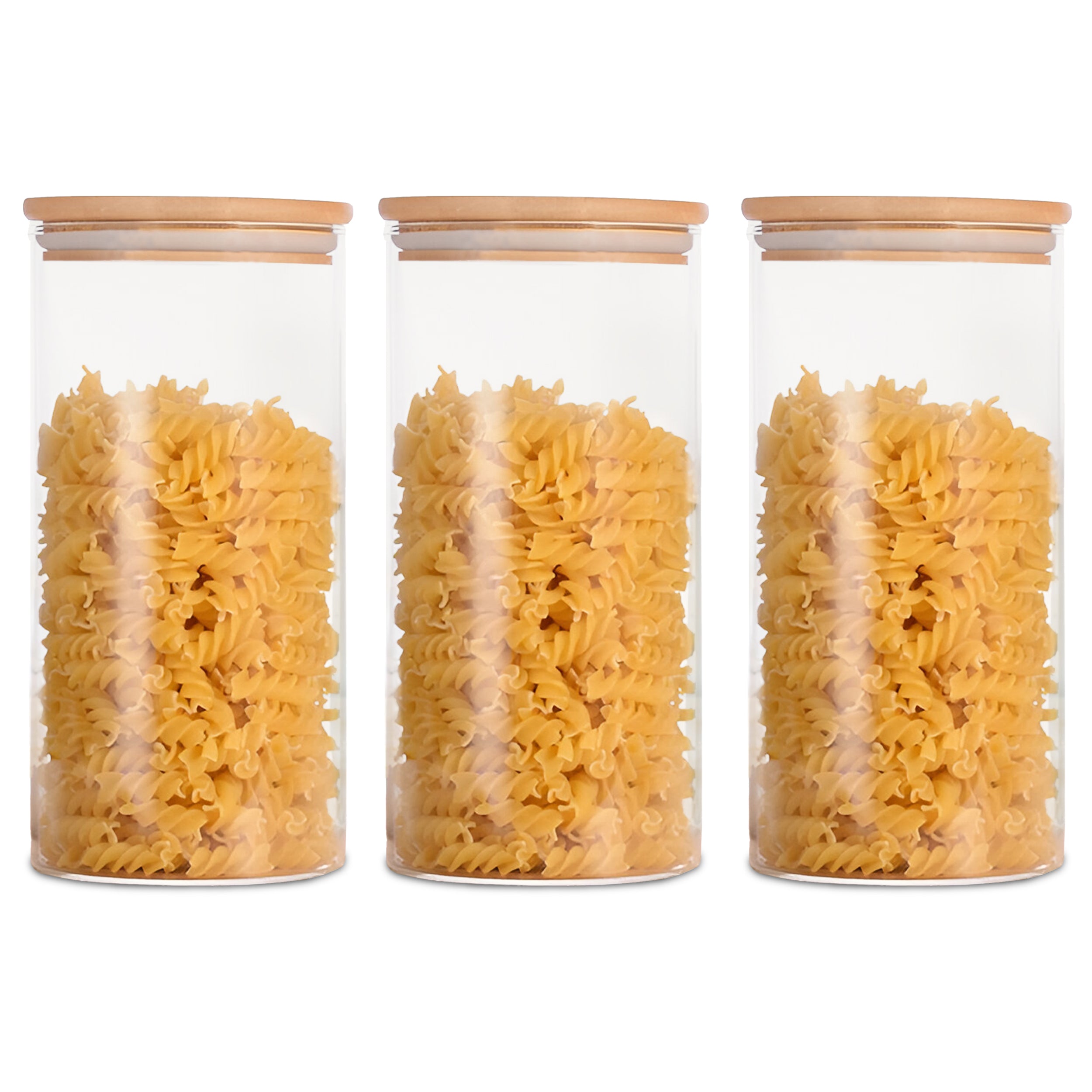 Allo 600ML Kitchen Storage Box Glass Jars With Wooden Lids - Borosilicate Glass Food Storage Containers Airtight Glass Jar for Tea, Coffee, Spice, Pulses, Masala (Round Glass Jar - Set of 3)