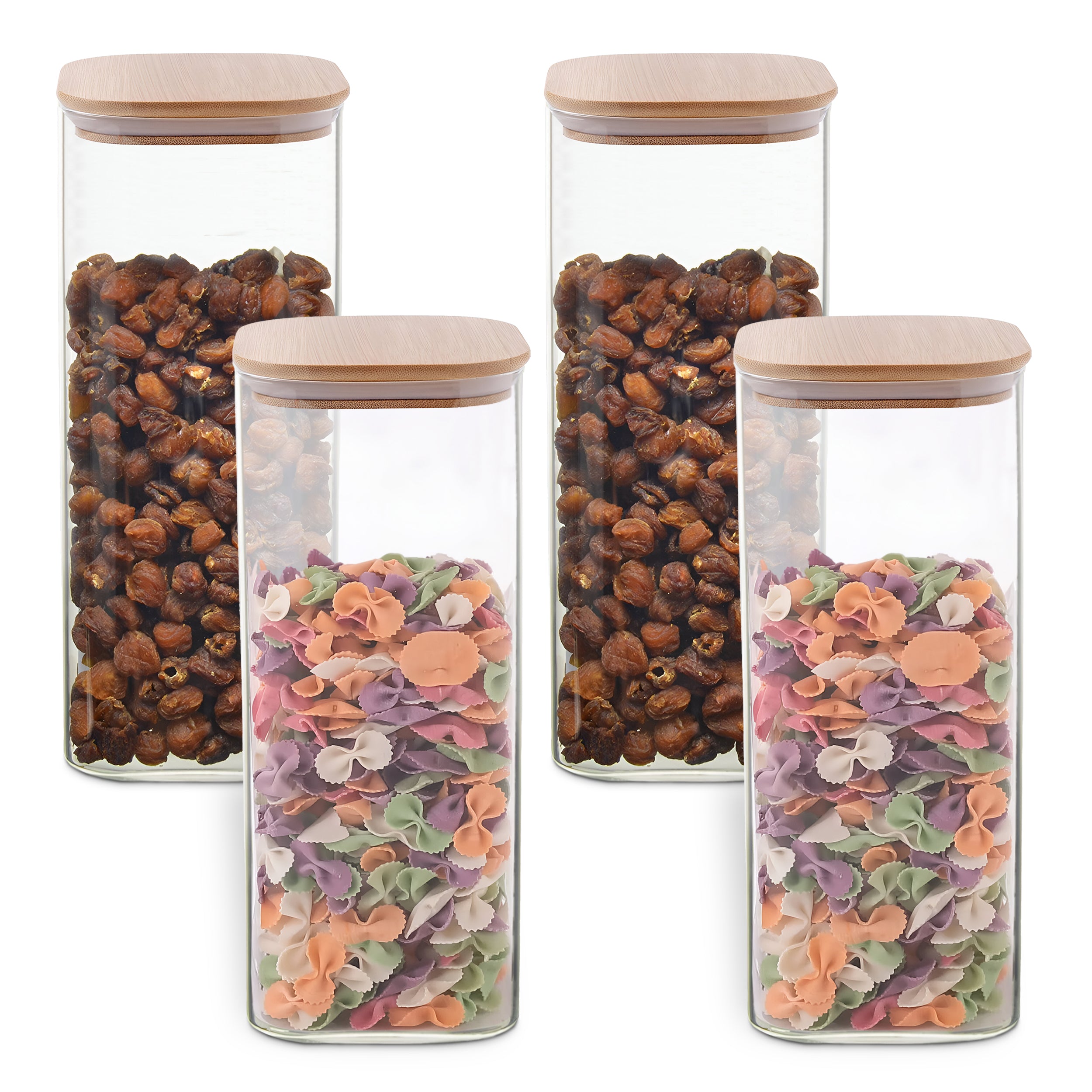 Allo 1000ML Kitchen Storage Box Glass Jars With Wooden Lids - Borosilicate Glass Food Storage Containers Airtight Glass Jar For Tea, Coffee, Spice, Pulses, Masala (Square Glass Jar - Set of 4)