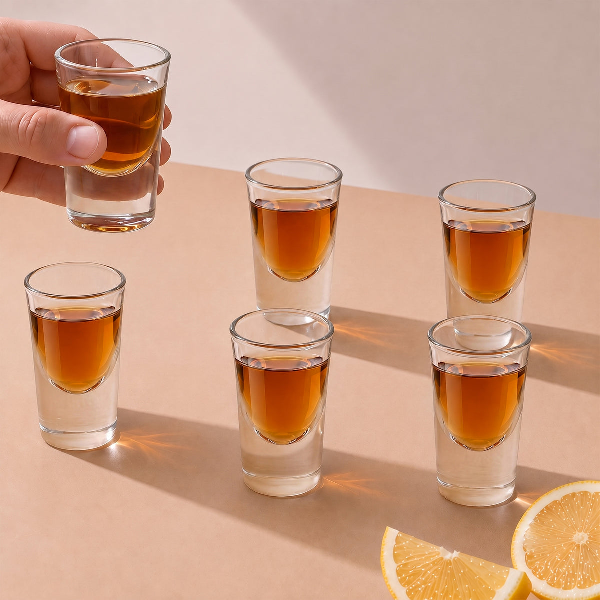 Allo Shot Glasses Set Of 6, 30 ml, Small Glass For Vodka, Tequila, Liquor, Wine, Party, Bar | Gift Set Packaging | Transparent | Elevated Base Shot Glass