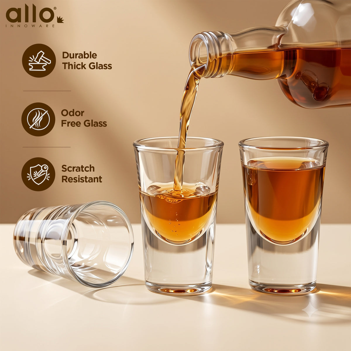 Allo Shot Glasses Set Of 6, 30 ml, Small Glass For Vodka, Tequila, Liquor, Wine, Party, Bar | Gift Set Packaging | Transparent | Elevated Base Shot Glass