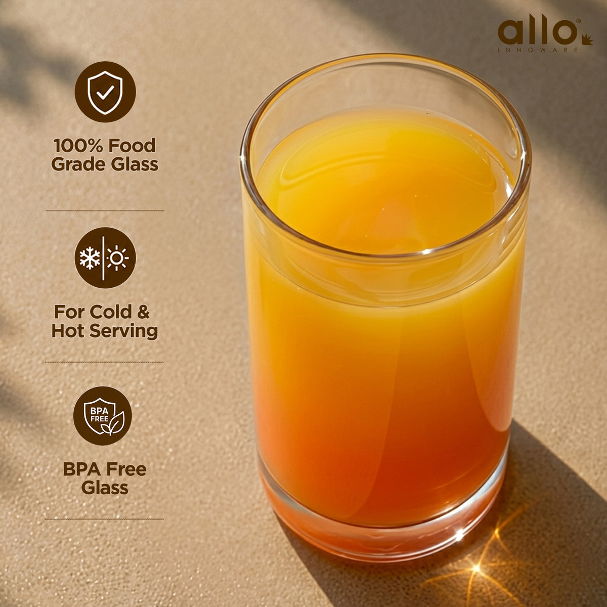Allo Premium Glass Set Of 6, 342 ml, Latest Design Glasses For Water, Juice, Whisky, Cold Drink | Perfect For Home, Restaurants & Parties, Gift Set Packaging | Transparent Classic Straight Glass