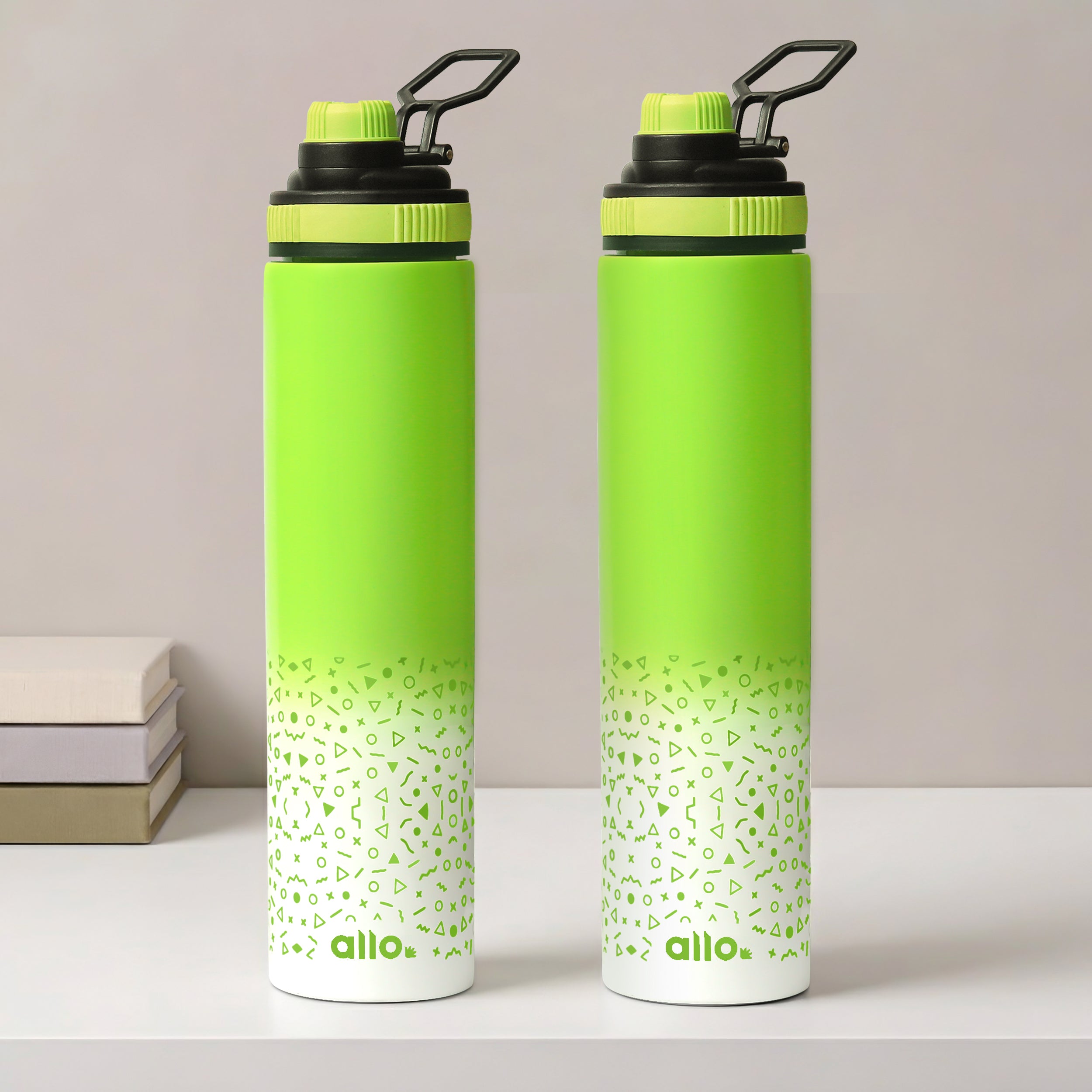 Allo Steel Water Bottles Stainless Steel Sipper Water Bottle for adults, kids 1 Litre Water Bottles for School, Office, Sports, Gym 1L Water Bottle for Men and women, Pack Of 2 | Green White 850ml