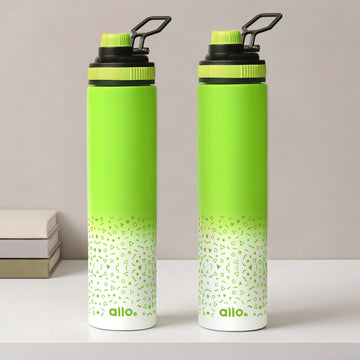 Allo Steel Water Bottles Stainless Steel Sipper Water Bottle for adults, kids 1 Litre Water Bottles for School, Office, Sports, Gym 1L Water Bottle for Men and women, Pack Of 2 | Green White 850ml