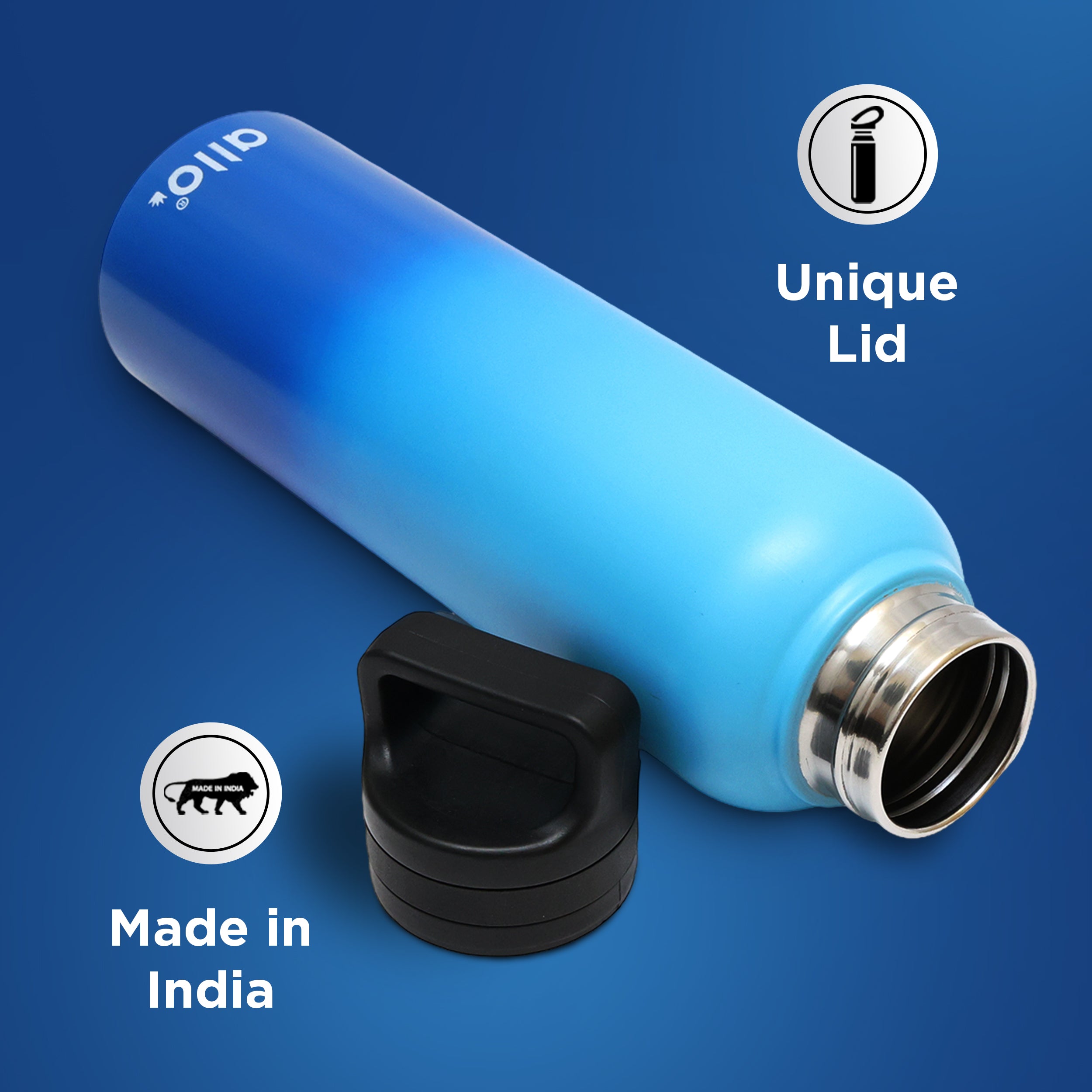 Allo Steel Water Bottles Stainless Steel Sipper Water Bottle for adults, kids 0.95 Litre Water Bottles for School, Office, Sports, Gym 950ML Water Bottle for Men and women, Light & Dark Blue 950ml