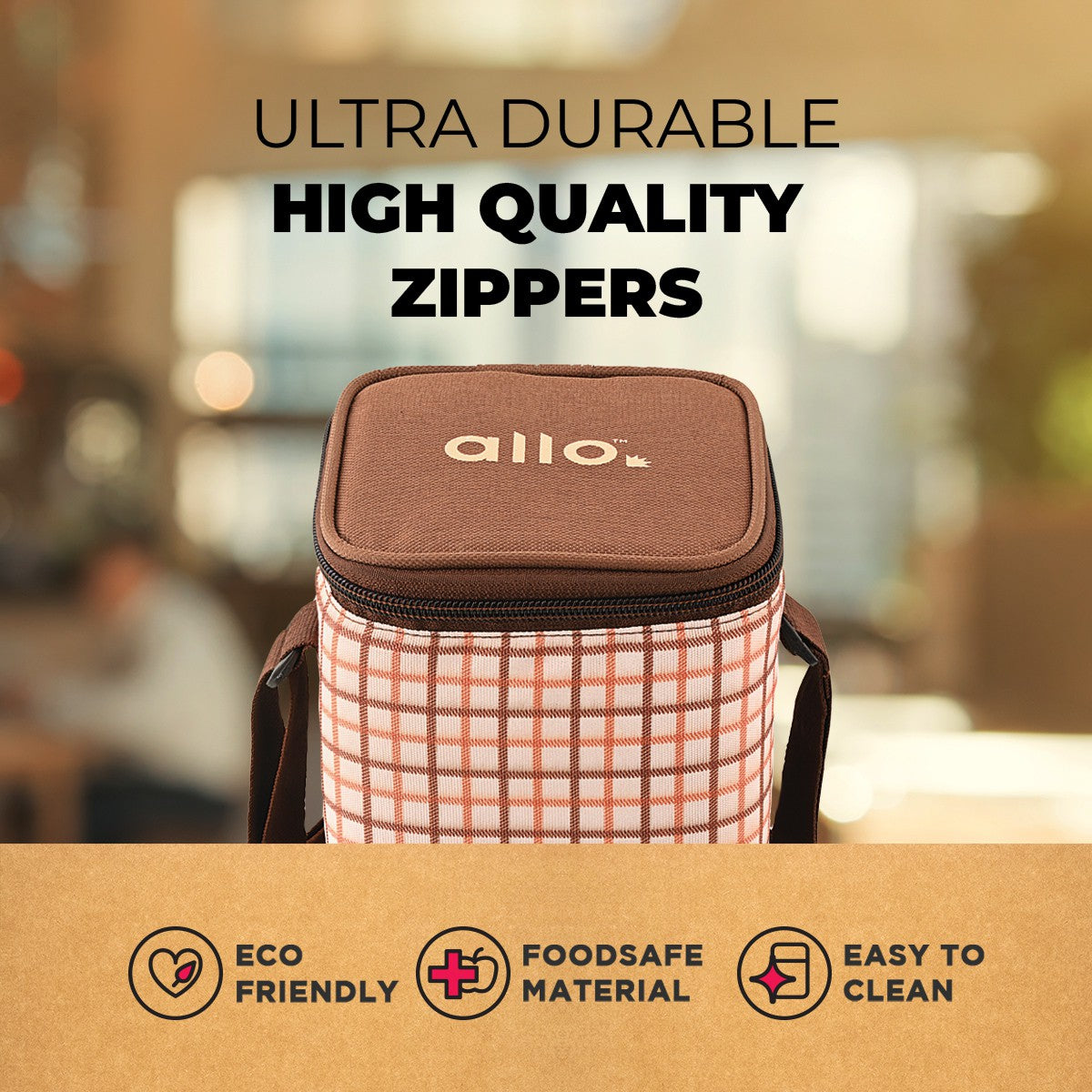 Allo Food Safe Glass Lunch Box with Breakfree Detachable Lock, Microwave Safe Lunch Box Borosilicate Glass Tiffin for Office with Cocoa Brown Tiffin Bag, Set of 3, 160ml x 1, 310ml x 2
