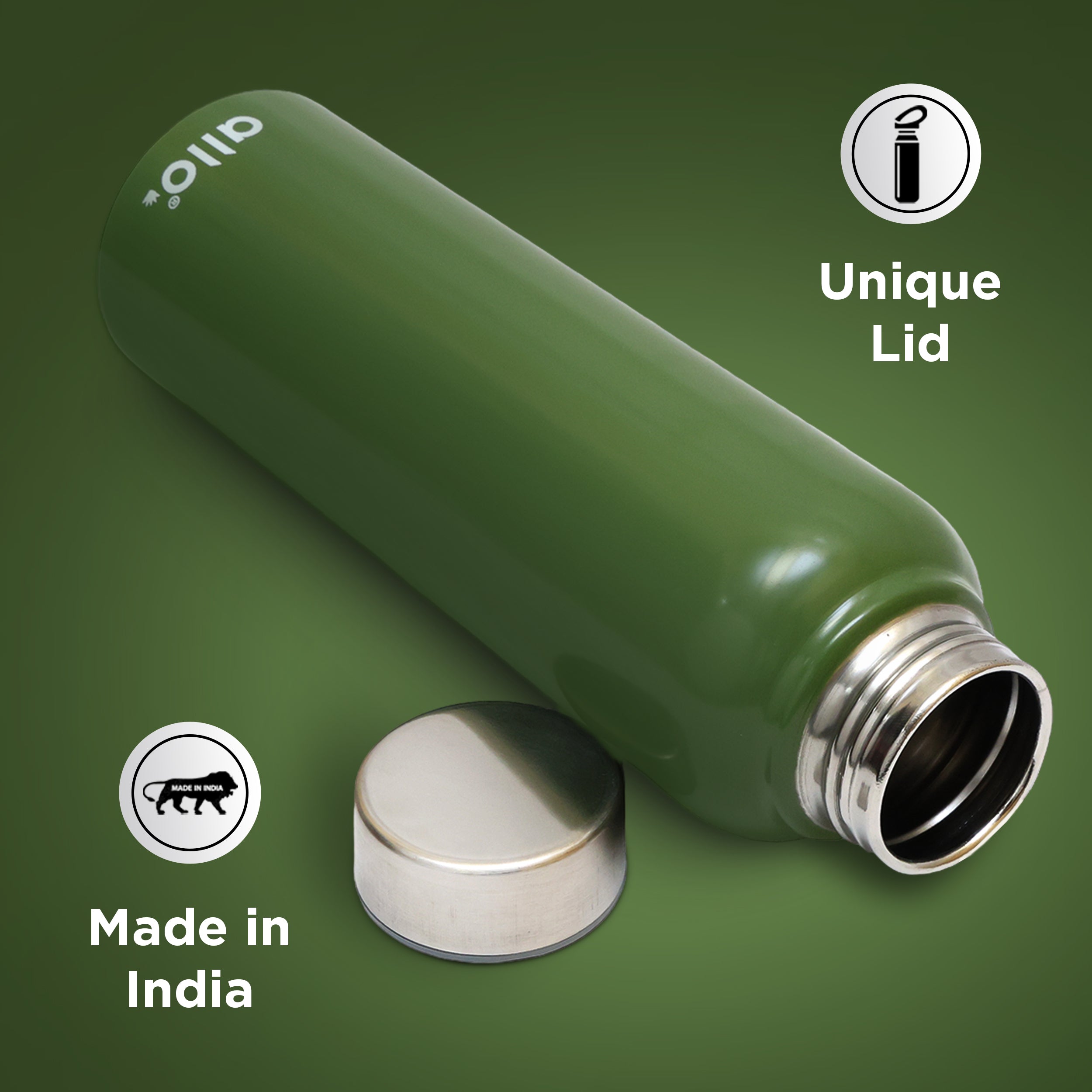 Allo Steel Water Bottles Stainless Steel Sipper Water Bottle for adults, kids 0.95 Litre Water Bottles for School, Office, Sports, Gym 950ML Water Bottle for Men and women, Olive green 950ml