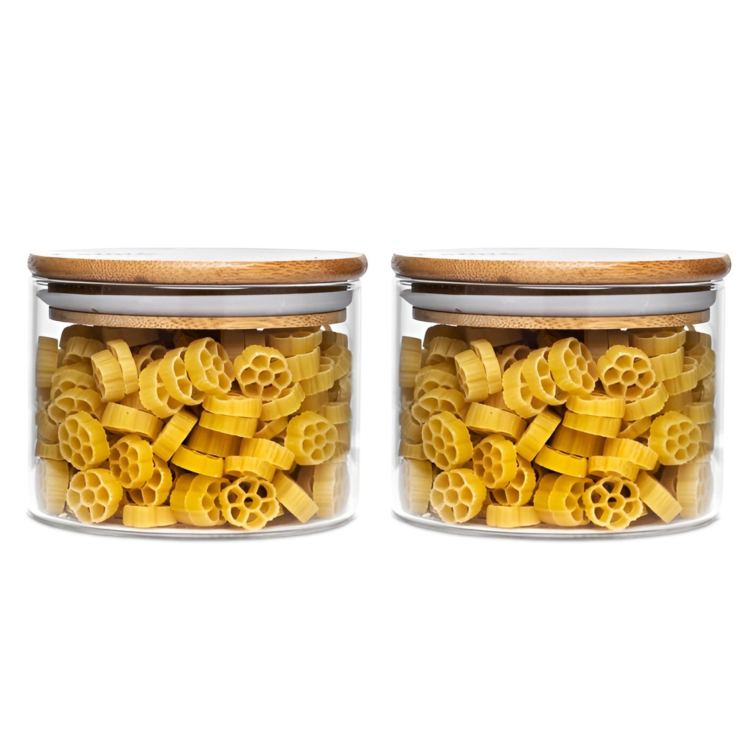 Allo 300ML Kitchen Storage Box Glass Jars With Wooden Lids - Borosilicate Glass Food Storage Containers Airtight Glass Jar for Tea, Coffee, Spice, Pulses, Masala (Round Glass Jar - Set of 2)