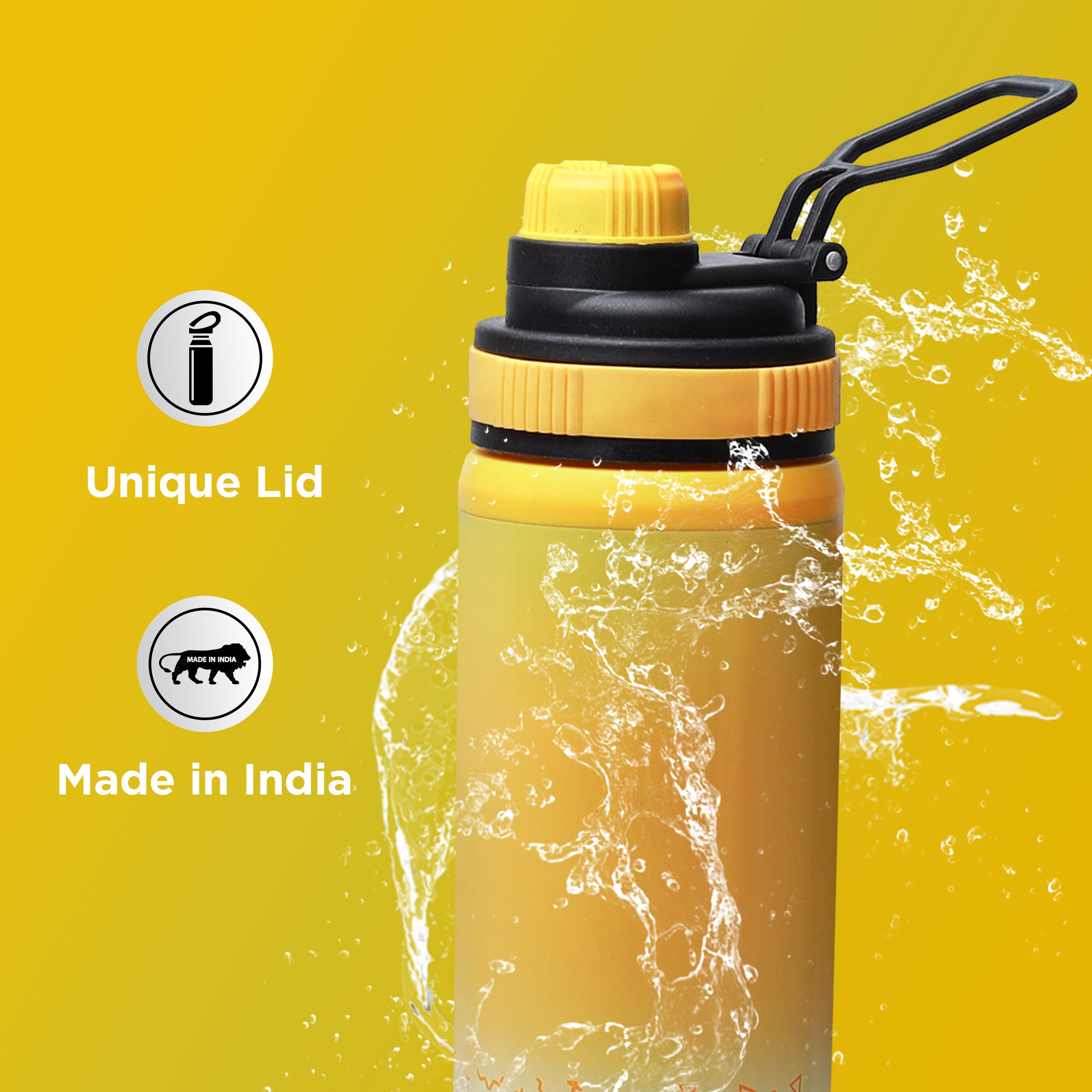 Allo Steel Water Bottles Stainless Steel Sipper Water Bottle for adults, kids 1 Litre Water Bottles for School, Office, Sports, Gym 1L Water Bottle for Men and women, Yellow White 1000ml