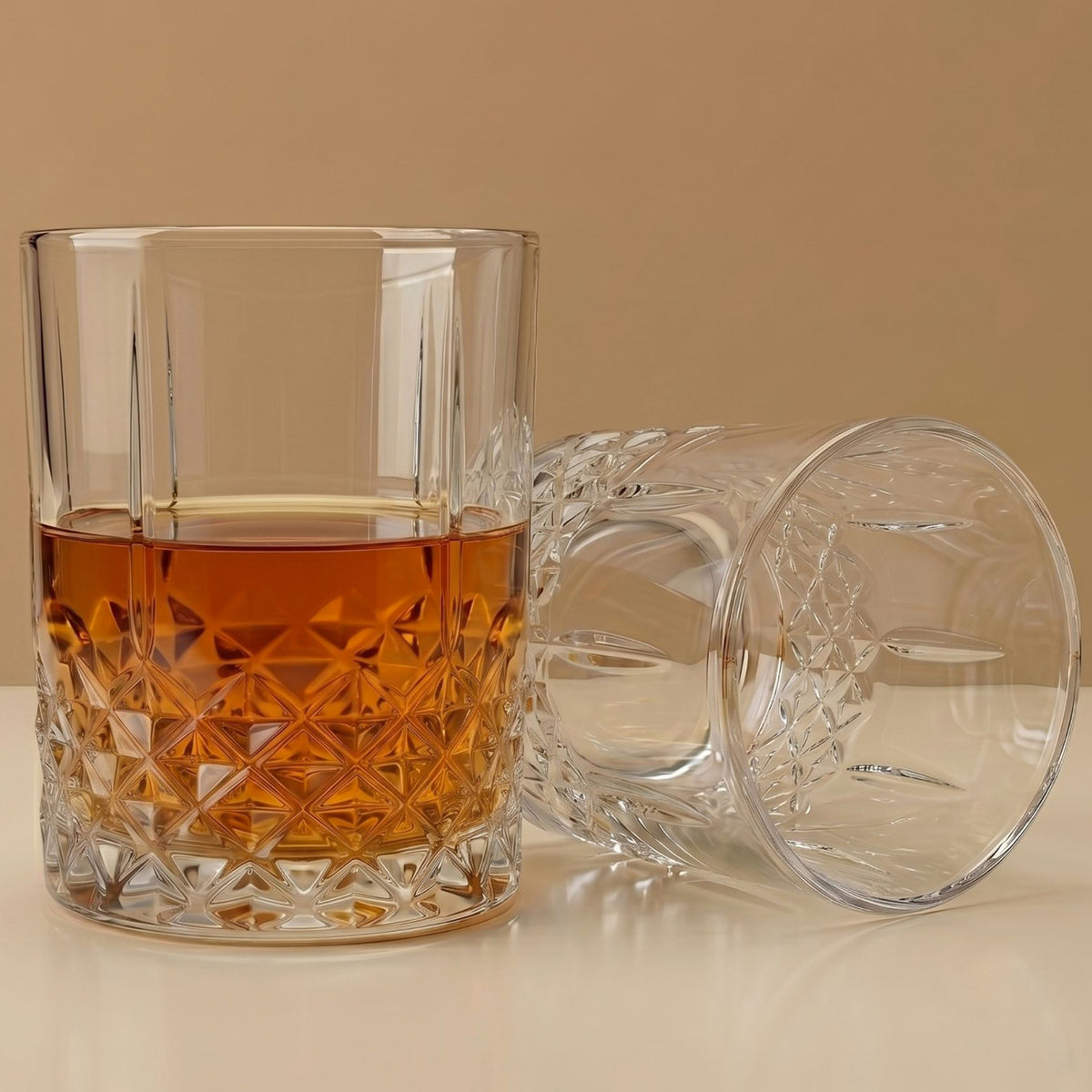 Allo Glass Set Of 6 Premium Whisky Glasses, 330 ml, For Drinking Water, Wine, Cocktail, Mocktail, Martini, Liquor, Alcohol, Scotch, Bourbon | Gift Set Packaging | Transparent Fluted Diamond Base Glass