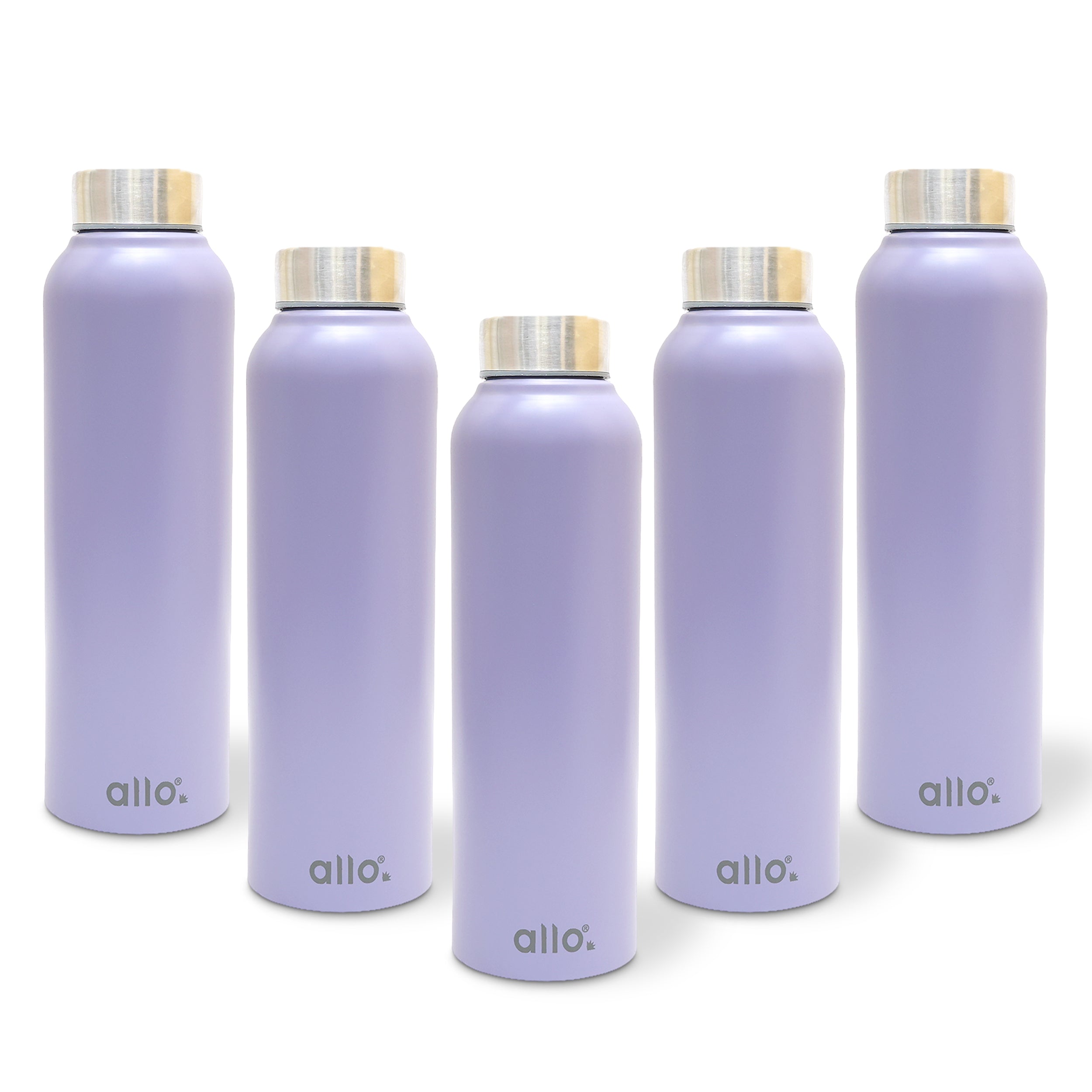 Allo Stainless Steel Water Bottle For Adults, Kids 0.95 Litre Water Bottles For School, Office, Sports, Gym 950ML Water Bottle For Men And Women, Pack Of 5 | Leak Proof & Bpa Free, Lavender Steel Cap