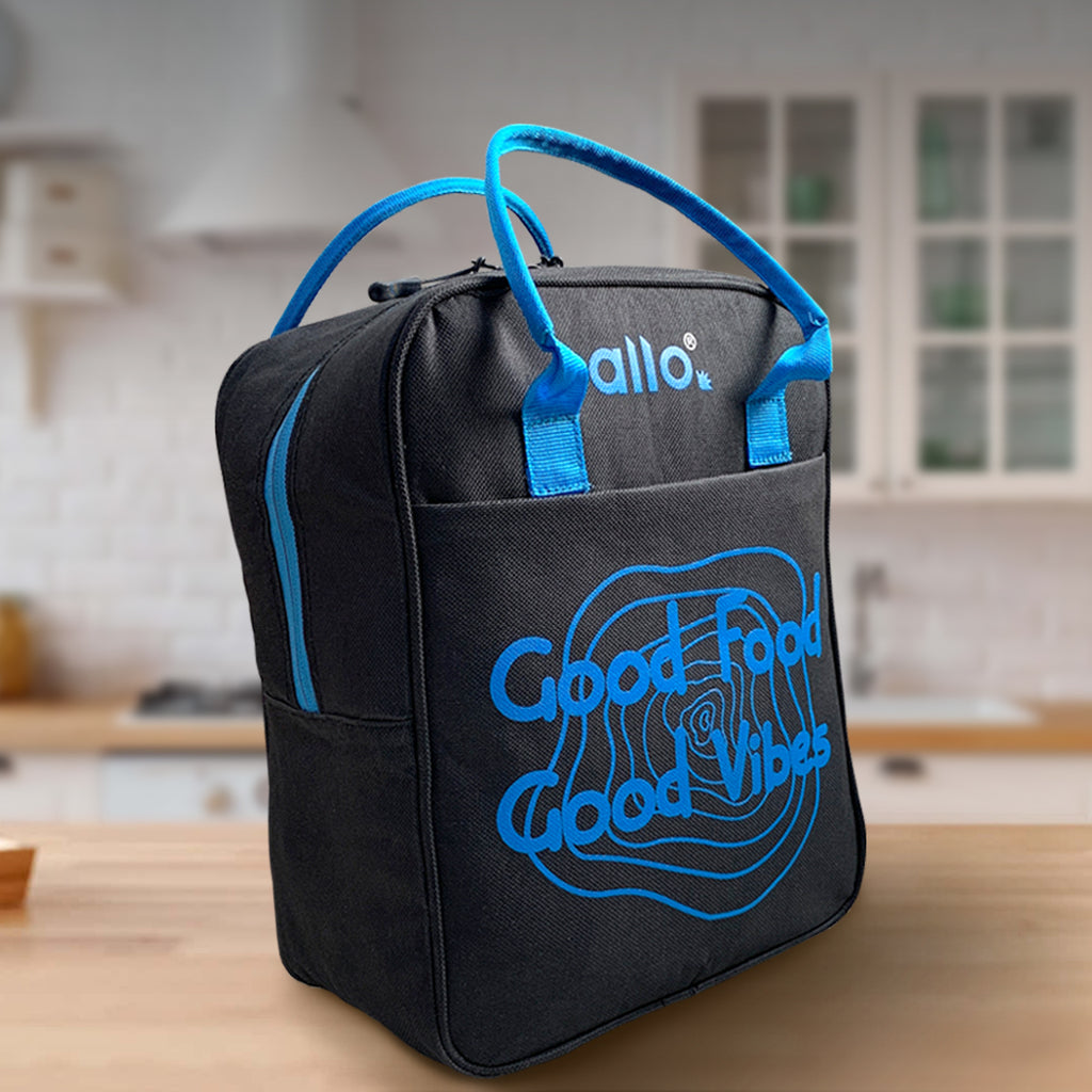 Allo Lunch Bag for Office, School & College, Washable Unisex Tiffin Bag for Men, Women & Kids, Lightweight, Leakproof, Water and Dust Resistant Multipurpose Lunch Bag, Blue (GFGV)\