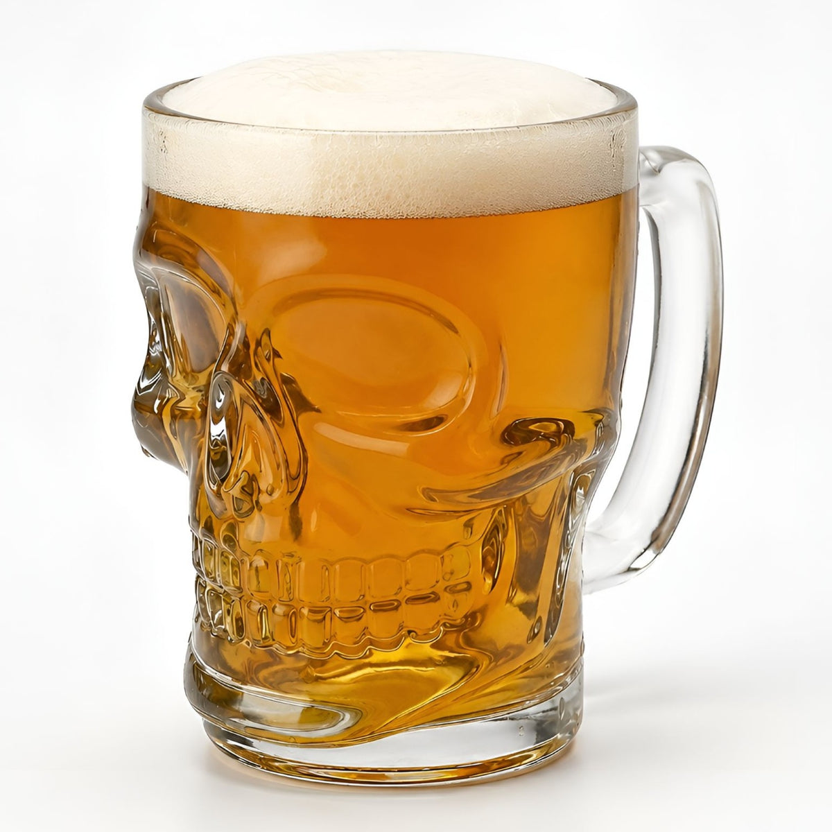 Allo Beer Mug And Drinking Glass Mugs, Set Of 2, 520 ml Each, Serves Beer, Juice, Mocktail, Alcohol, Cocktail, Drinking Glass With Handle, Fluted Glass | Gift Set Packaging | Transparent Skull Face