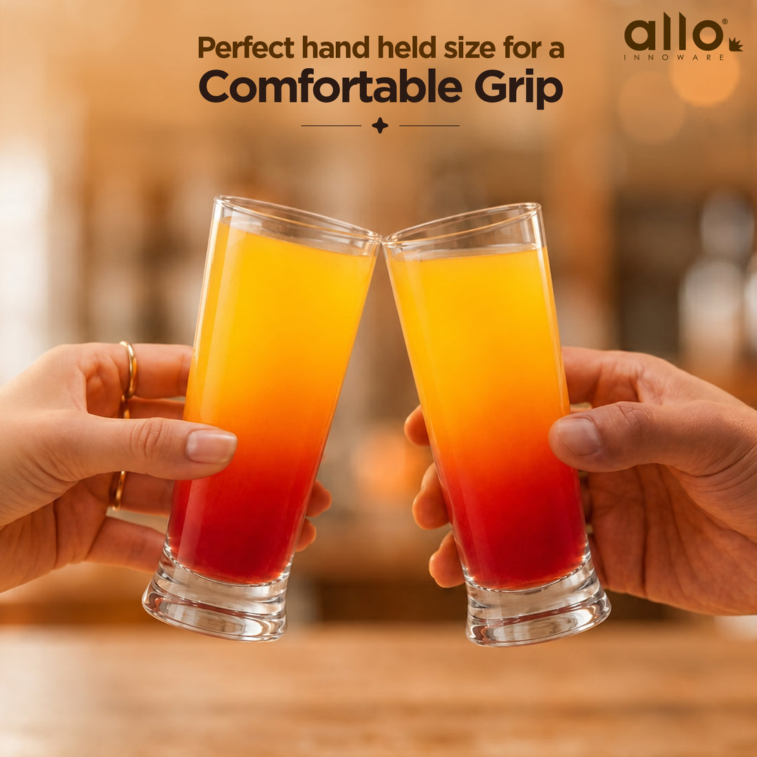 Allo Premium Glass Set Of 6, 310 ml, Latest Design Glasses For Water, Juice, Whisky, Cold Drink | Perfect For Home, Restaurants & Parties, Gift Set Packaging | Transparent Pedestal Glass