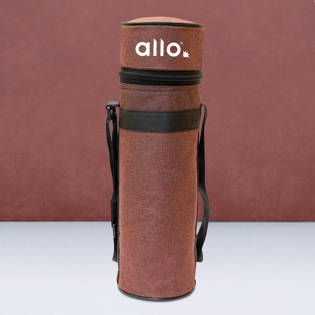 Allo Polyester Thermal Insulated 1L Bottle Cover – Water-Proof Modern Carrier Sleeve with Adjustable Shoulder Handle & Zipper Closure for Travel, Hiking, Office & School, WINE RED