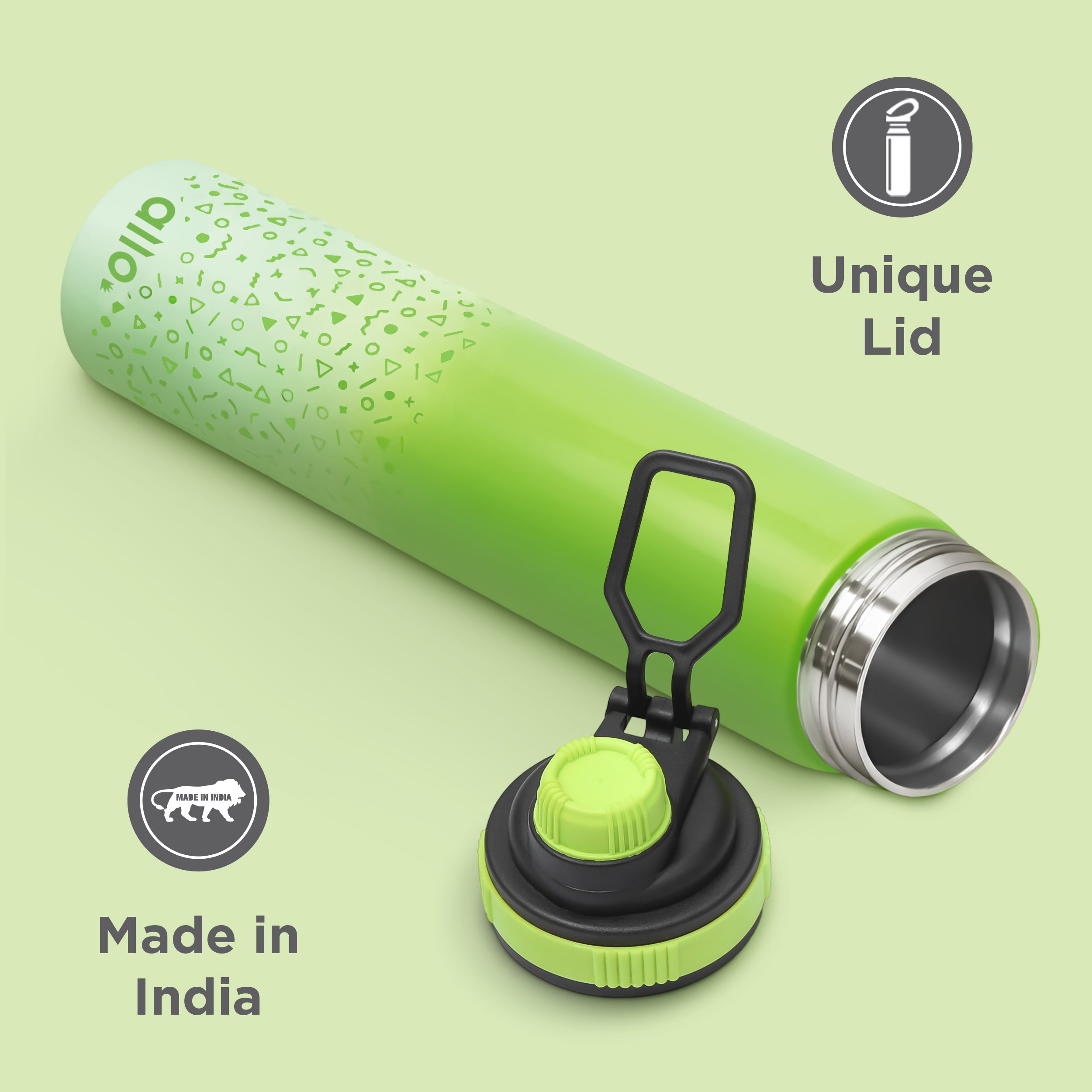 Allo Stainless Steel Sipper Water Bottle for adults,kids 1 Litre Water Bottles for School, Office,Sports, Gym 1L Water Bottle for Men & women, Pack Of 2, Green White & Yellow White 850ml