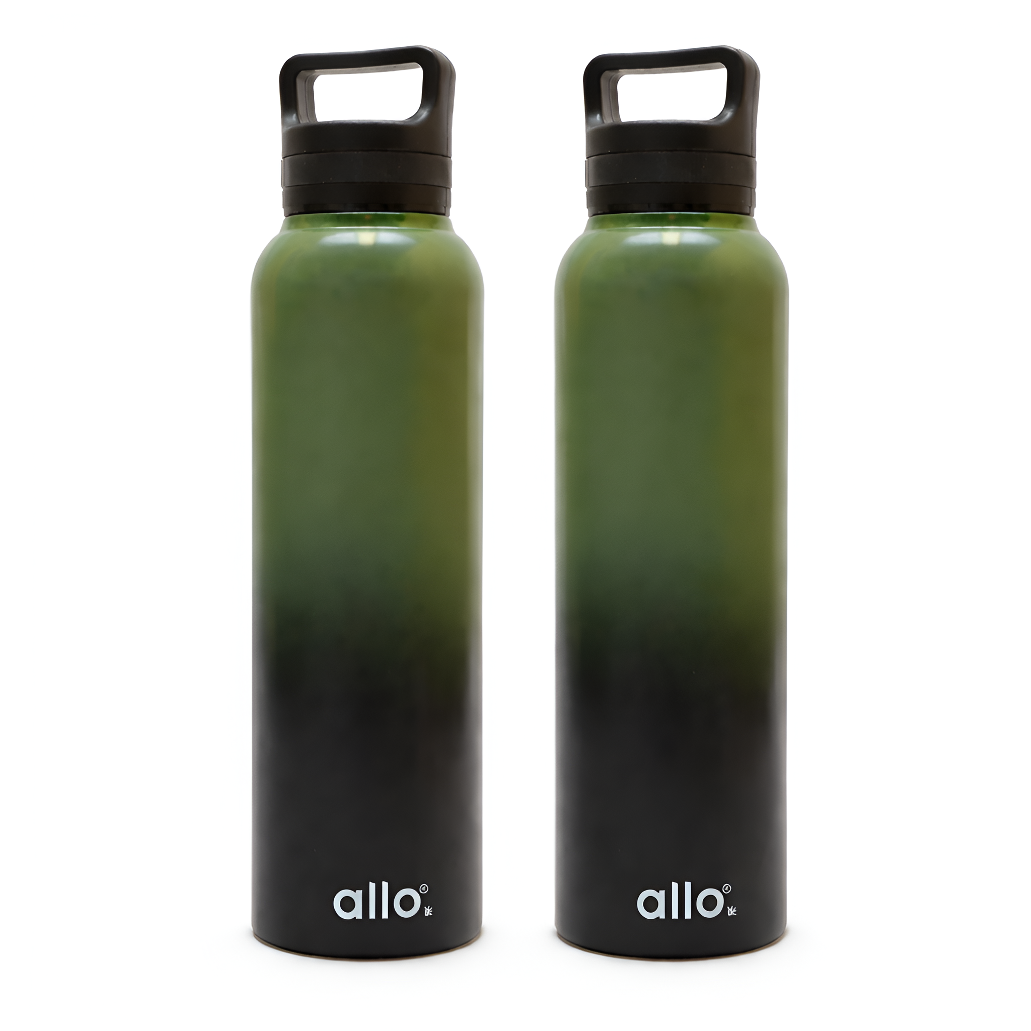 Allo Stainless Steel Water Bottle For Adults, Kids 1 Litre Water Bottles For School,Office,Sports,Gym 1L Water Bottle For Men & Women, Pack Of 2, Leak Proof, Bpa Free, Olive Green and Black Handle Cap