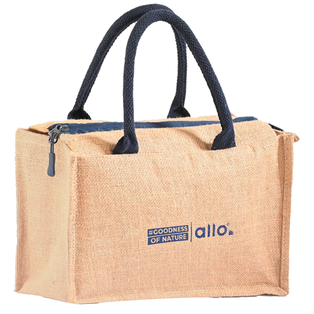 Allo Insulated Jute Bag for Lunch Box for Men, Women & Kids, Water Resistant, Tiffin Bag for Office, Reusable Multipurpose Hand Bag for Shopping, Grocery with Triple Padding
