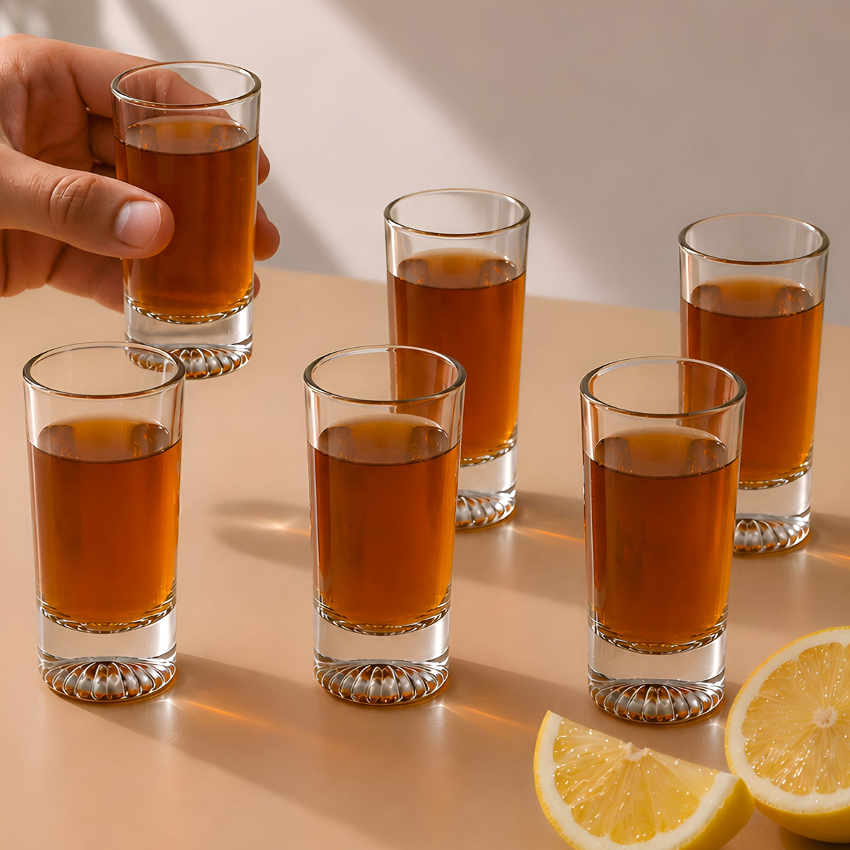 Allo Shot Glasses Set Of 6, 60 ml, Small Glass For Vodka, Tequila, Liquor, Wine, Party, Bar | Gift Set Packaging | Transparent | Crown Base Shot Glass