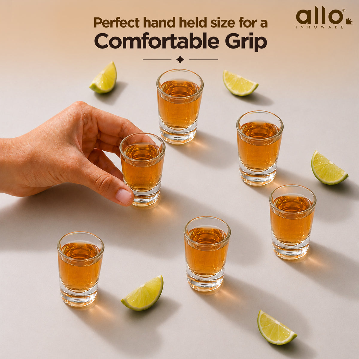 Allo Shot Glasses Set Of 6, 40 ml, Small Glass For Vodka, Tequila, Liquor, Wine, Party, Bar | Gift Set Packaging | Transparent | Classic Straight Edge Shot Glass