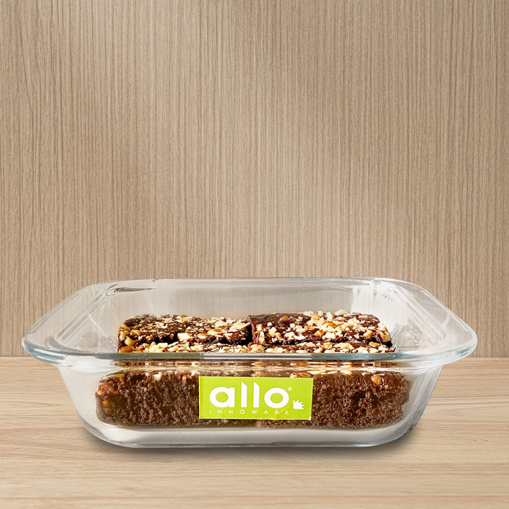 Allo Borosilcate Square Glass Baking Dish, Baking Tray, Oven and Microwave Safe, 1800ml, Transparent