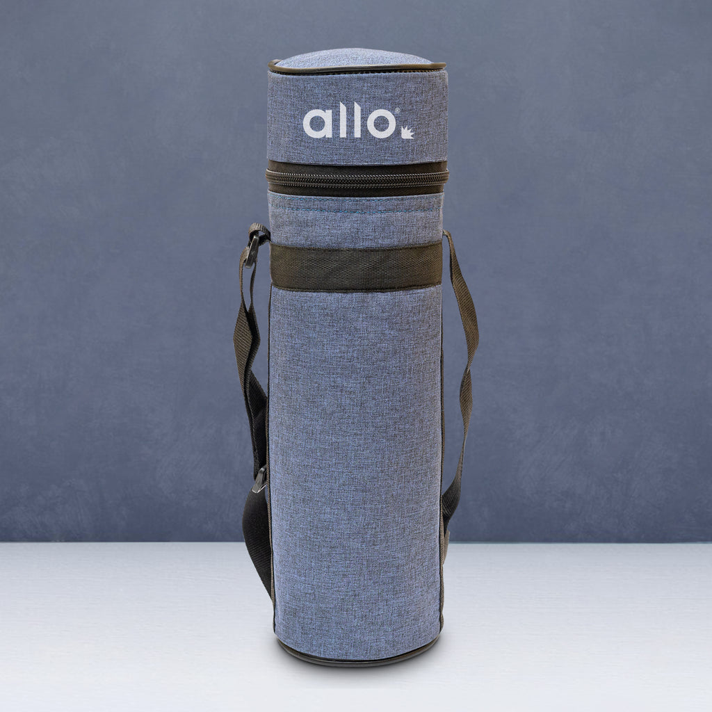 Allo Polyester Thermal Insulated 1L Bottle Cover – Water-Proof Modern Carrier Sleeve with Adjustable Shoulder Handle & Zipper Closure for Travel, Hiking, Office & School, ROYAL BLUE