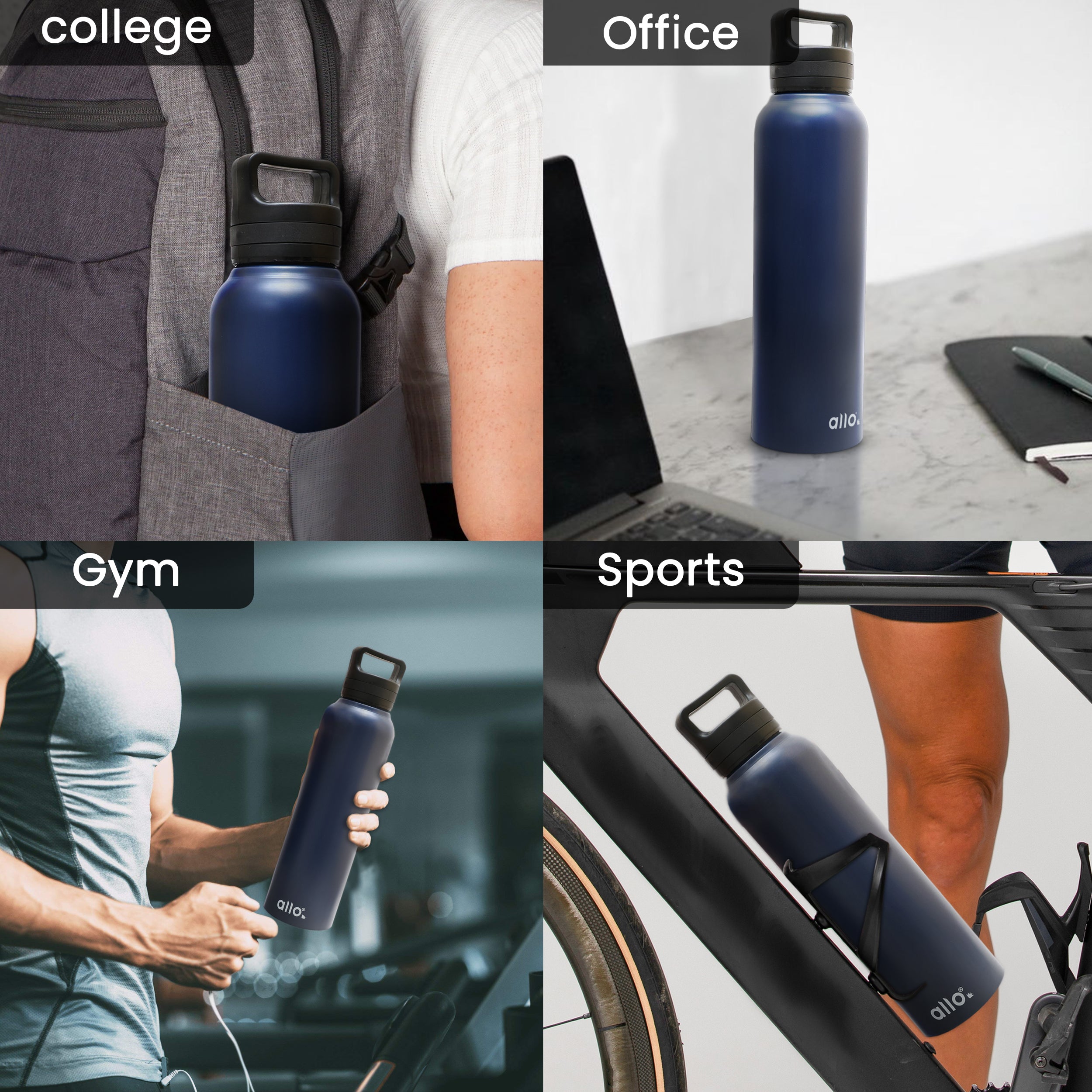 Allo Steel Water Bottles Stainless Steel Sipper Water Bottle for adults, kids 0.95 Litre Water Bottles for School, Office, Sports, Gym 950ML Water Bottle for Men and women, Royal Blue 950ml