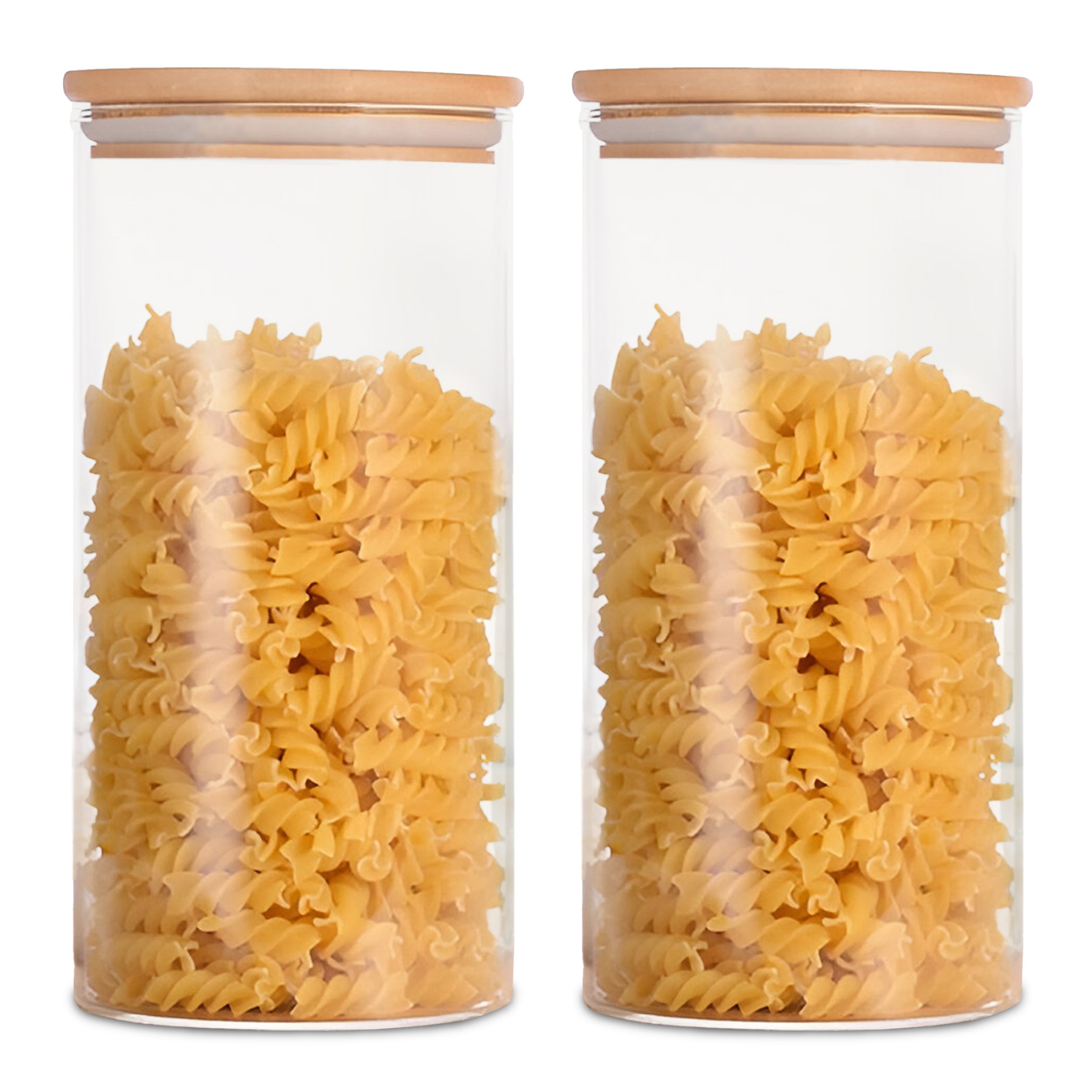 Allo 600ML Kitchen Storage Box Glass Jars With Wooden Lids - Borosilicate Glass Food Storage Containers Airtight Glass Jar for Tea, Coffee, Spice, Pulses, Masala (Round Glass Jar - Set of 2)