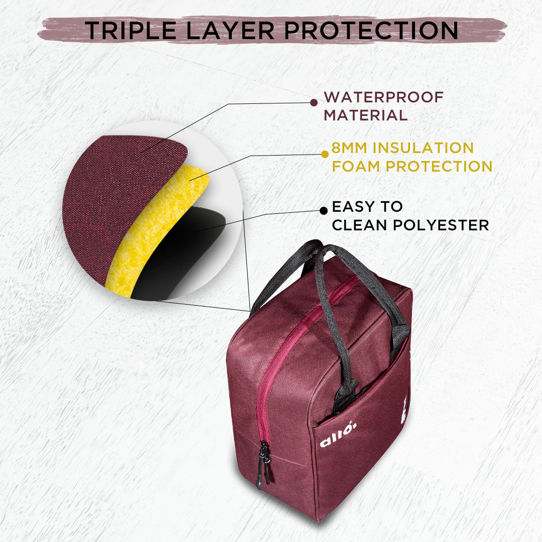 Allo Lunch Bag for Office, School & College, Washable Unisex Tiffin Bag for Men, Women & Kids, Lightweight, Leakproof, Water and Dust Resistant Multipurpose Lunch Bag, Wine Red(FFW)