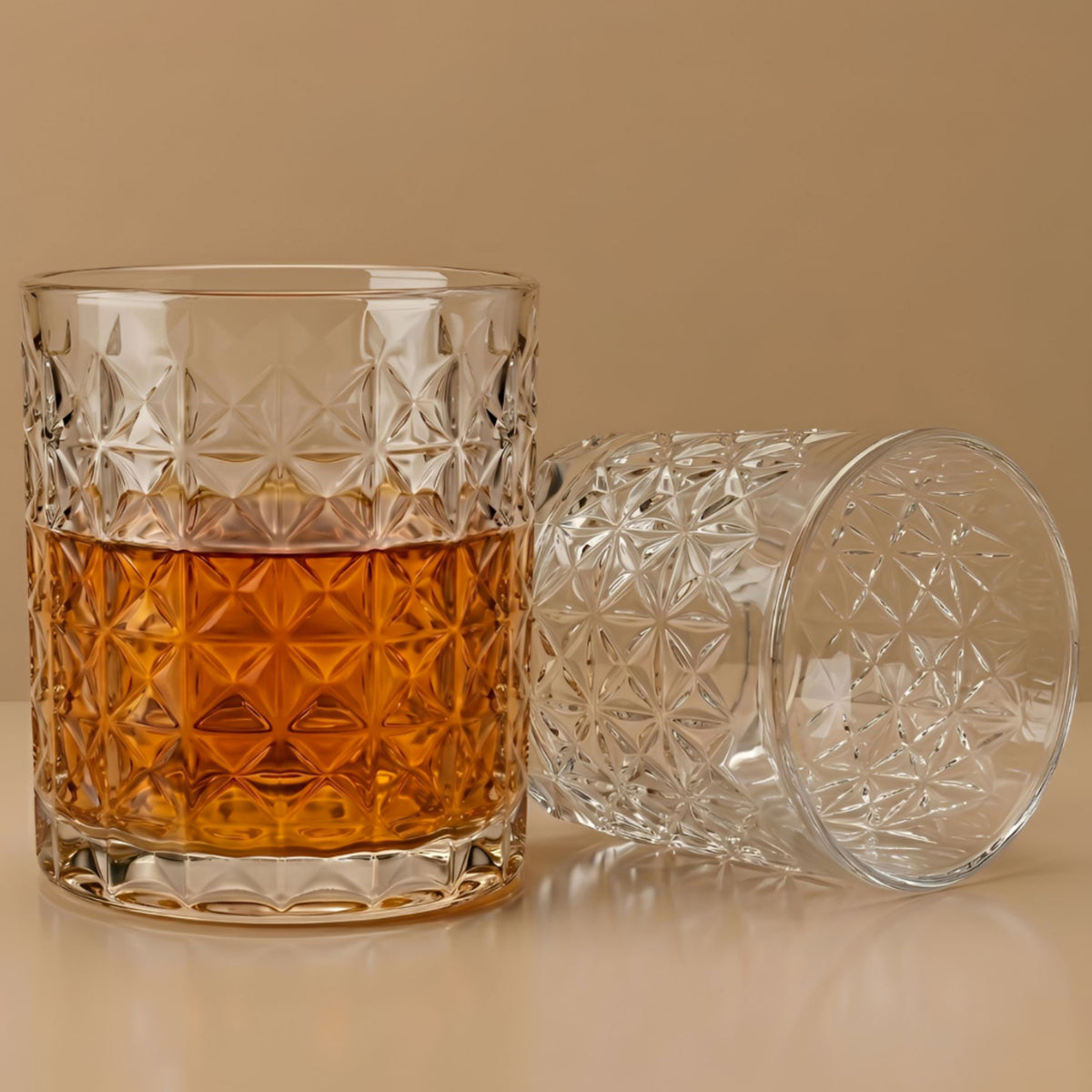 Allo Glass Set Of 6 Premium Whisky Glasses, 330 ml, For Drinking Water, Wine, Cocktail, Mocktail, Martini, Liquor, Alcohol, Scotch, Bourbon | Gift Set Packaging | Transparent Criss Cross Diamond Glass