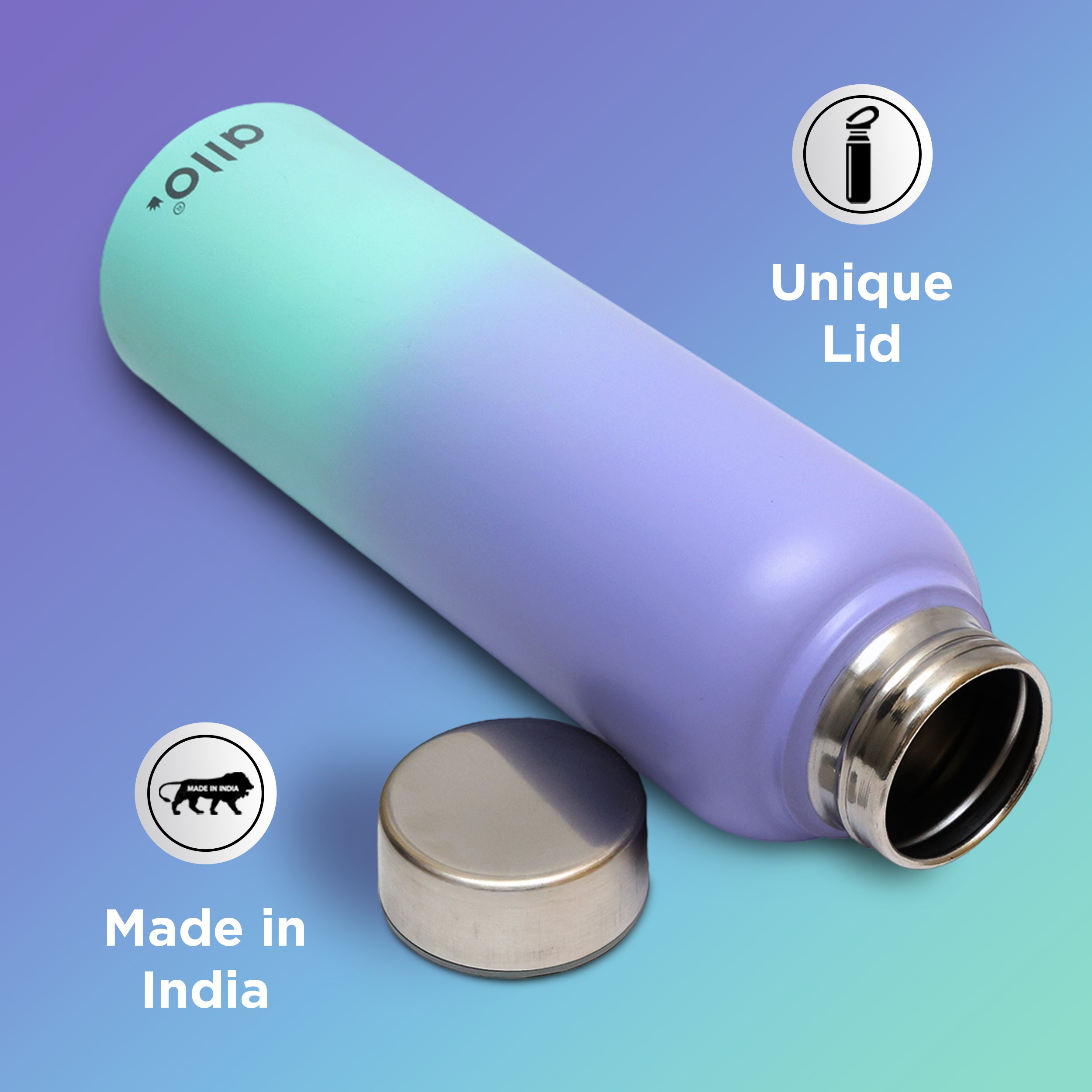 Allo Stainless Steel Water Bottle For Adults, Kids 1 Litre Water Bottles For School,Office,Sports,Gym 1L Water Bottle For Men & Women, Pack Of 5 | Leak Proof, Bpa Free, Lavender & Baby Blue Steel Cap