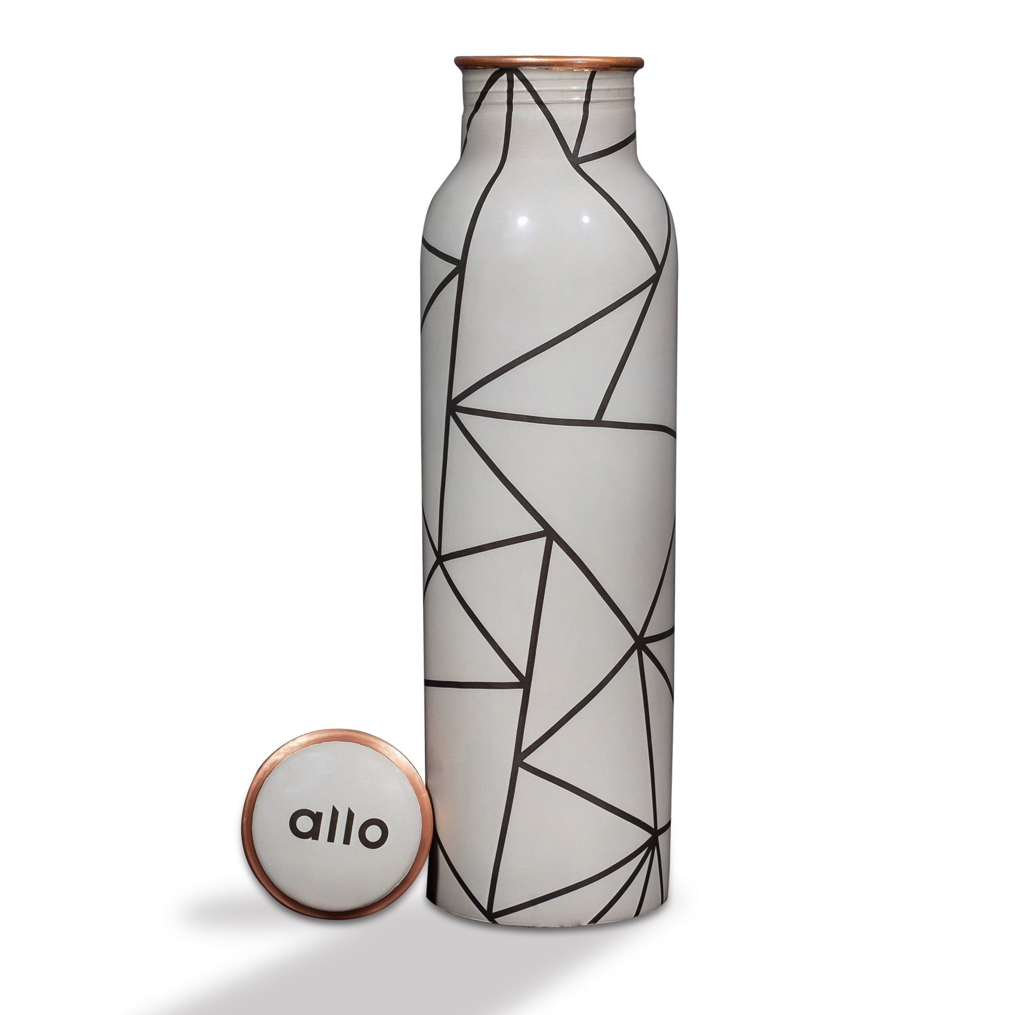 Allo Pure Copper Water Bottle 1 Litre Copper Bottle | Alkaline and Anti Oxidant | 100% Leak Proof, Office, Gym Bottle, Modern Tamba Bottle for Adults, Best Gift for Diwali (Grey Abstract Line)