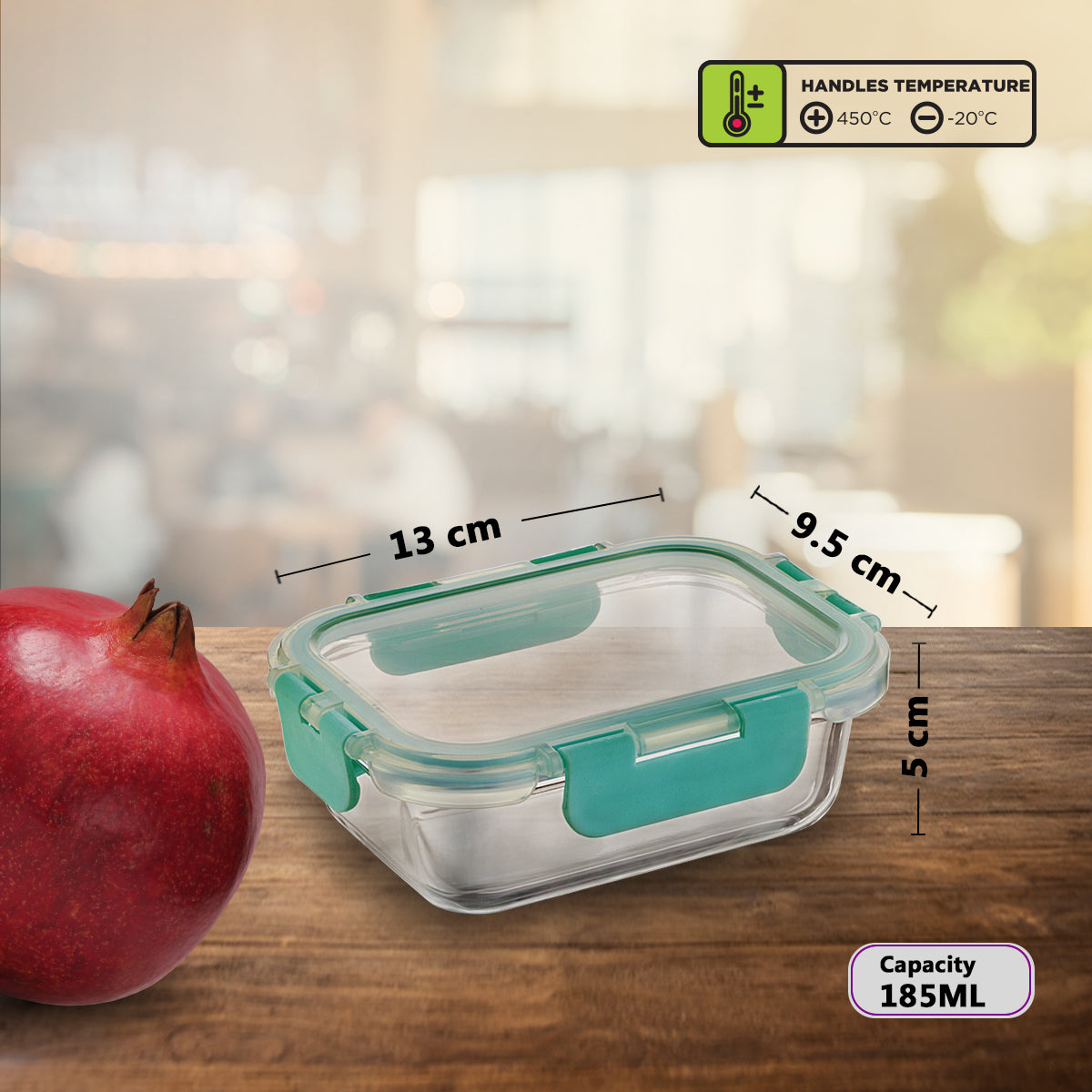 Allo Food Safe Glass Containers with Lids, Microwave Safe Containers, High Borosilicate Meal Prep Glass Food Storage Containers for Kitchen, Set of 3, 185ml x 3, Rectangle