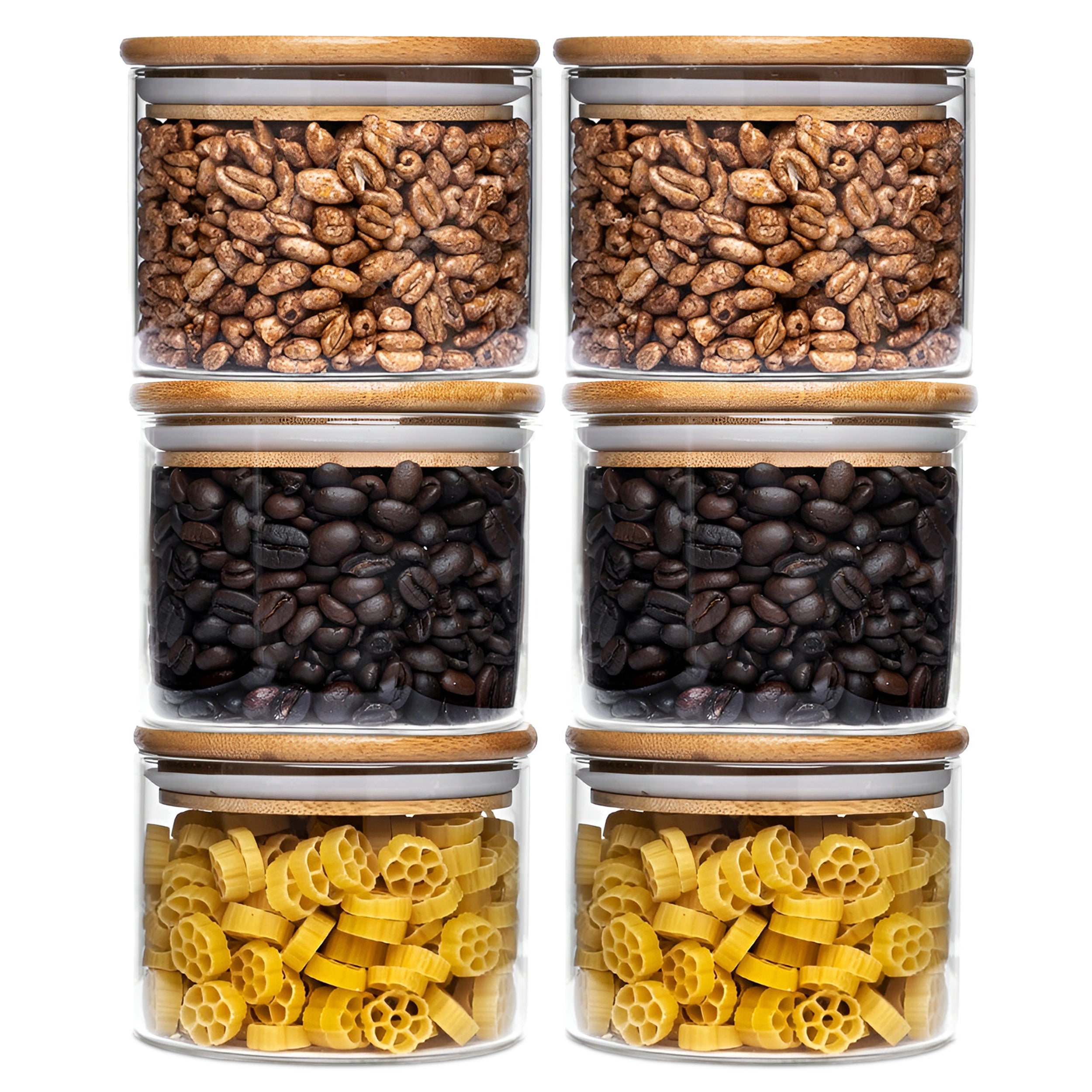 Allo 300ML Kitchen Storage Box Glass Jars With Wooden Lids - Borosilicate Glass Food Storage Containers Airtight Glass Jar for Tea, Coffee, Spice, Pulses, Masala (Round Glass Jar - Set of 6)