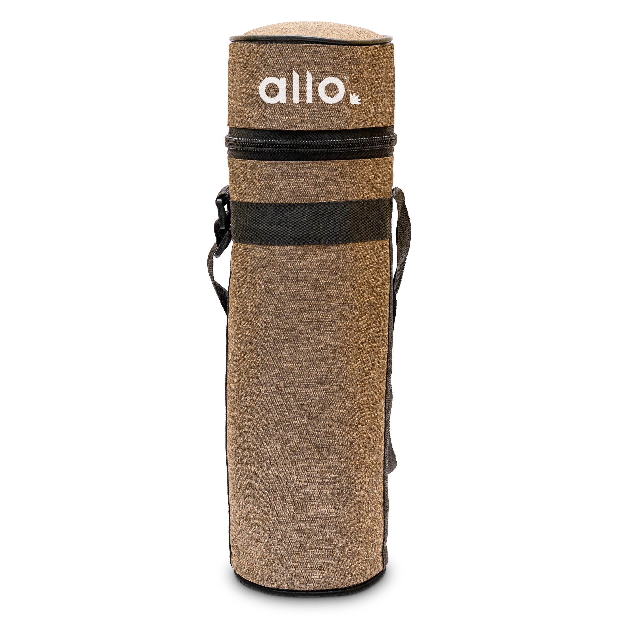 Allo Polyester Thermal Insulated 1L Bottle Cover – Water-Proof Modern Carrier Sleeve with Adjustable Shoulder Handle & Zipper Closure for Travel, Hiking, Office & School, Brown