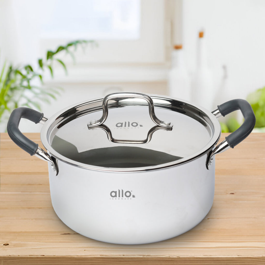 Allo CookSafe TriPly Stainless Steel Casserole Saucepot Stockpot with Stainless Steel Lid Induction Friendly, Naturally Non Stick, 28cm, 8.3 Litre