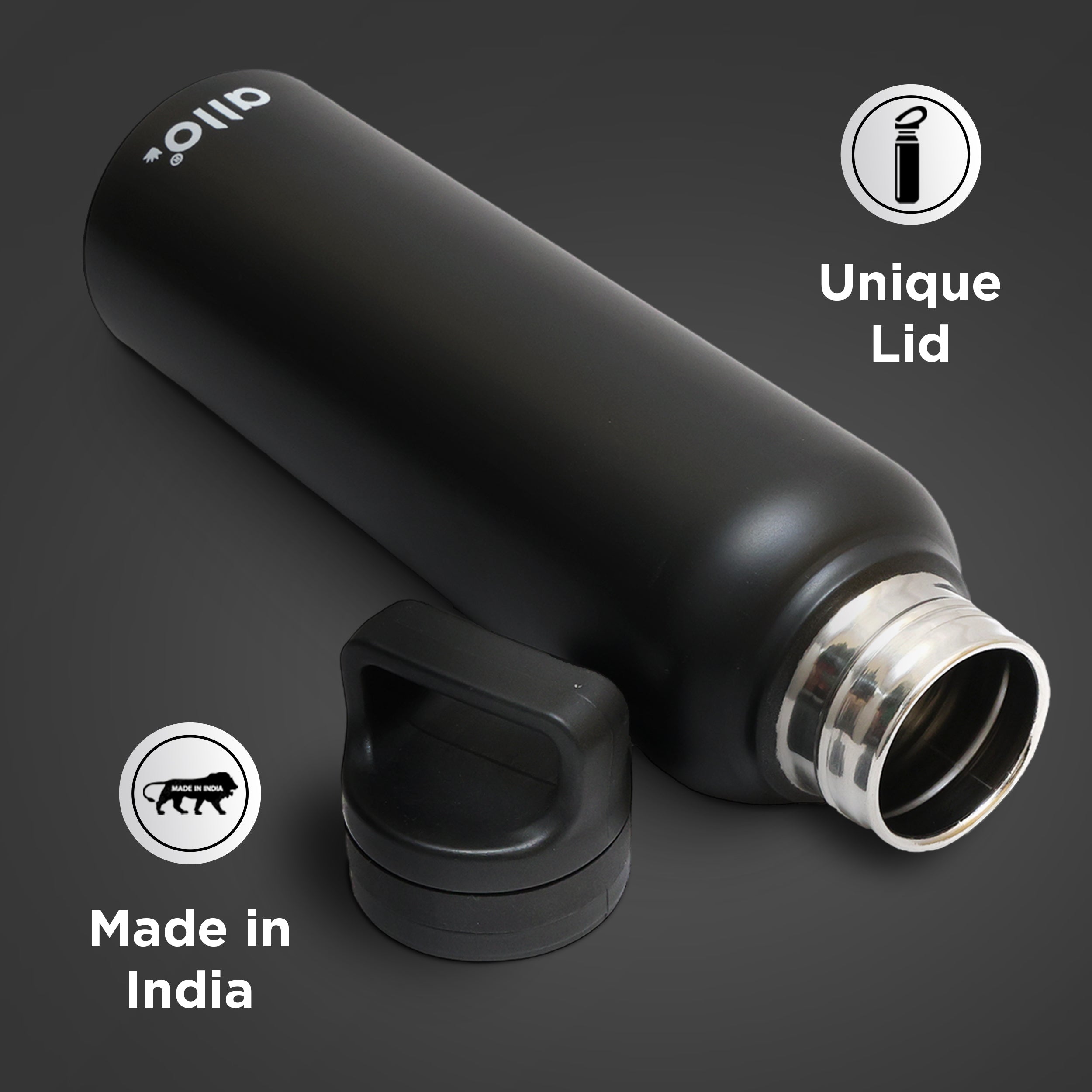 Allo Steel Water Bottles Stainless Steel Sipper Water Bottle for adults, kids 0.95 Litre Water Bottles for School, Office, Sports, Gym 950ML Water Bottle for Men and women, Black 950ml