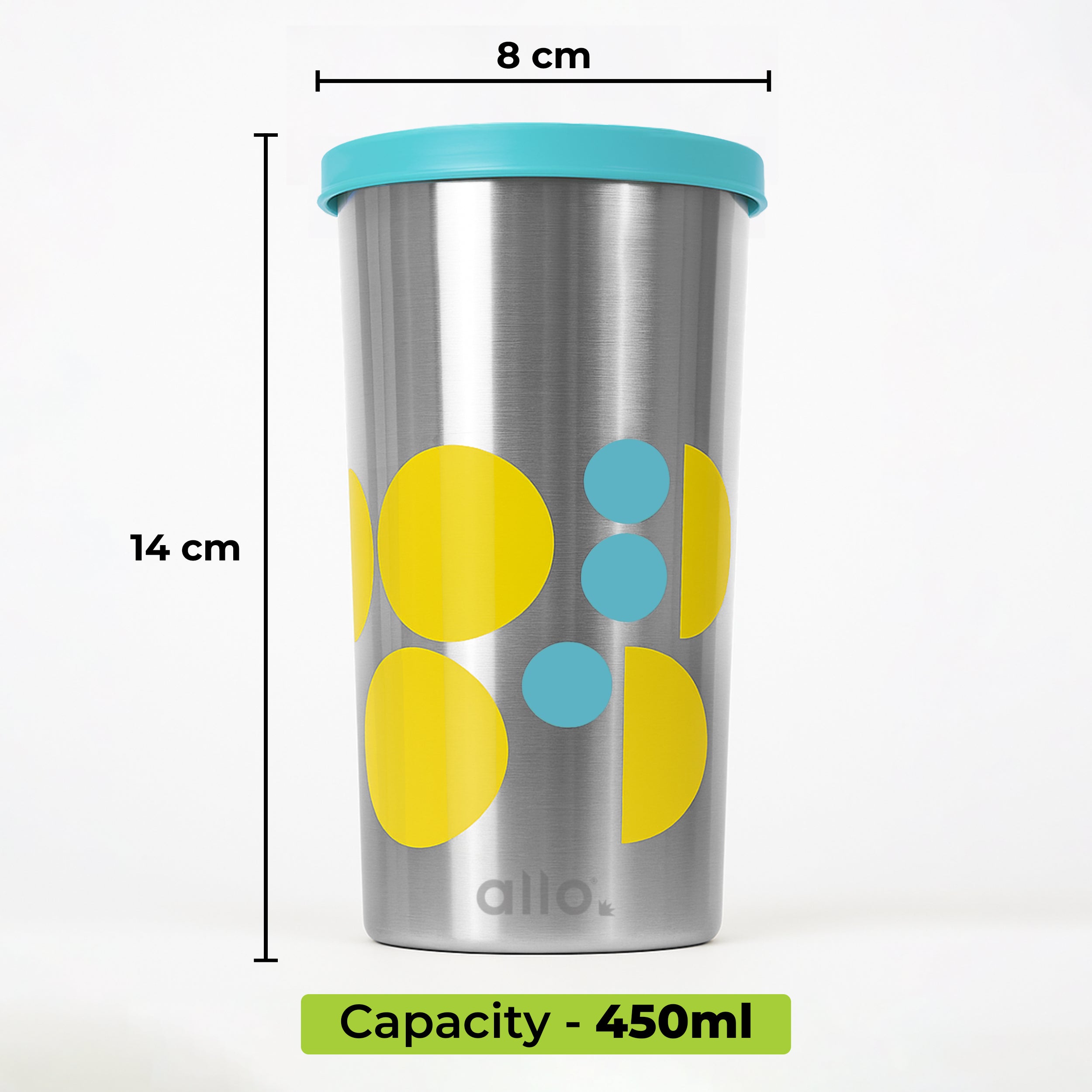 Allo Stainless Steel Tumbler with Lid, Leak Proof Water Tumbler for Home, Office, School, Travel, Kids Rust Proof, Multipurpose Storage Glass for Juice, Tea, Coffee, Milk, BLUE (450Ml)