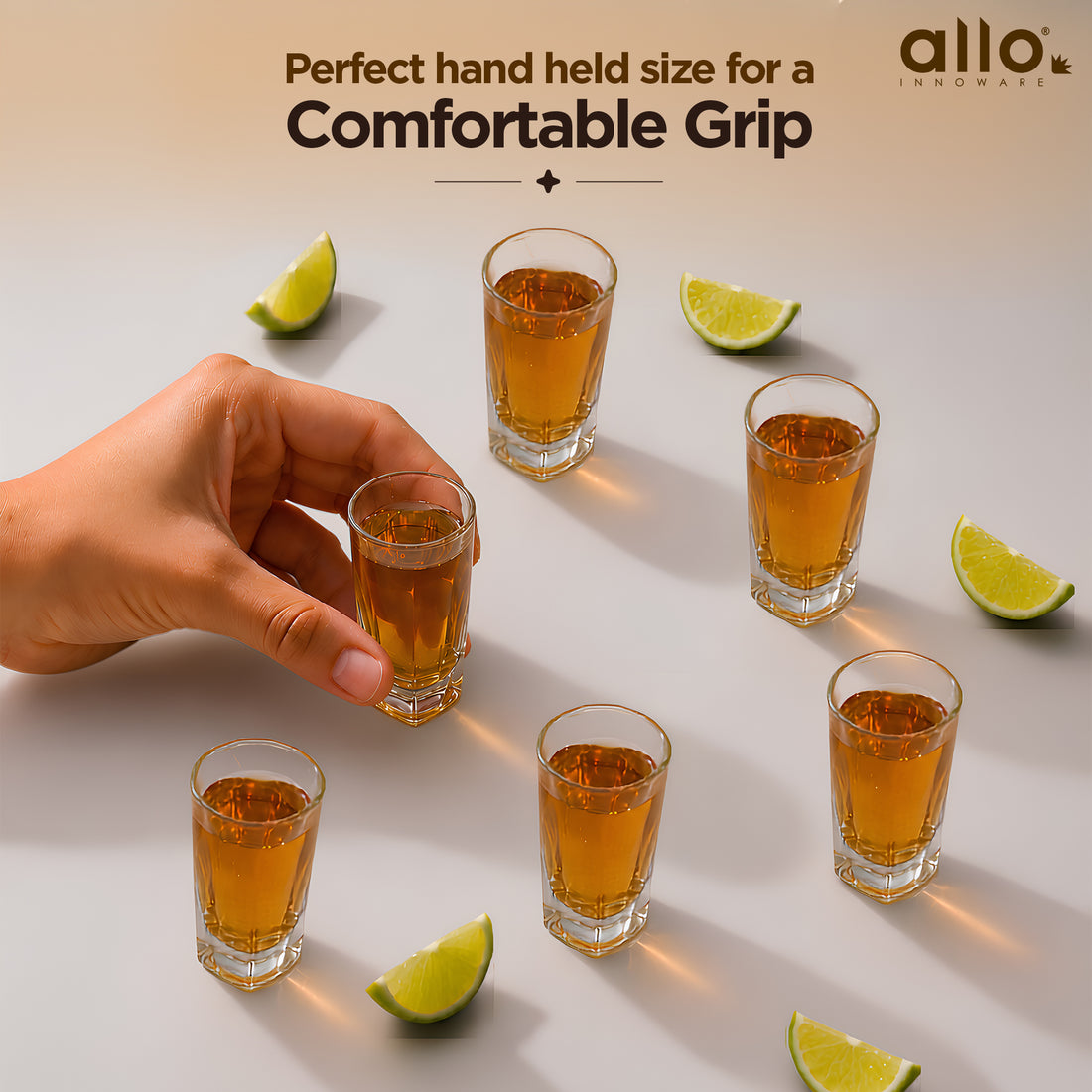 Allo Shot Glasses Set Of 6, 70 ml, Small Glass For Vodka, Tequila, Liquor, Wine, Party, Bar | Gift Set Packaging | Transparent | Square Base Shot Glass