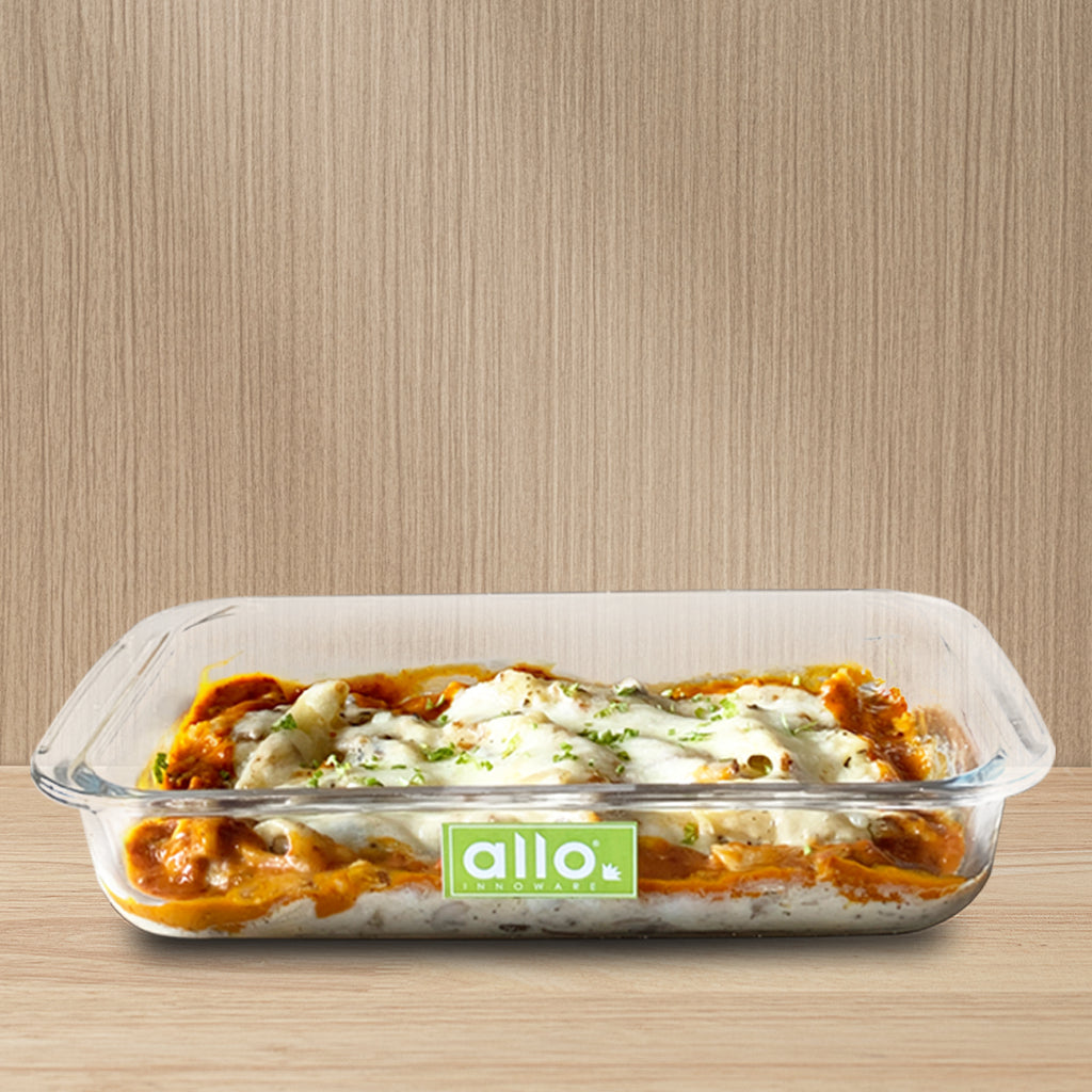 Allo Borosilcate Rectangle Glass Baking Dish, Baking Tray, Oven and Microwave Safe, 1000ml, Transparent