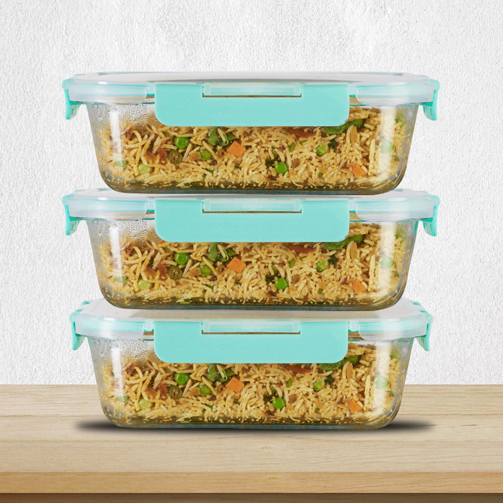 1520ml x 3 Allo FoodSafe Microwave Oven Safe Glass Container with Break Free Detachable Lock