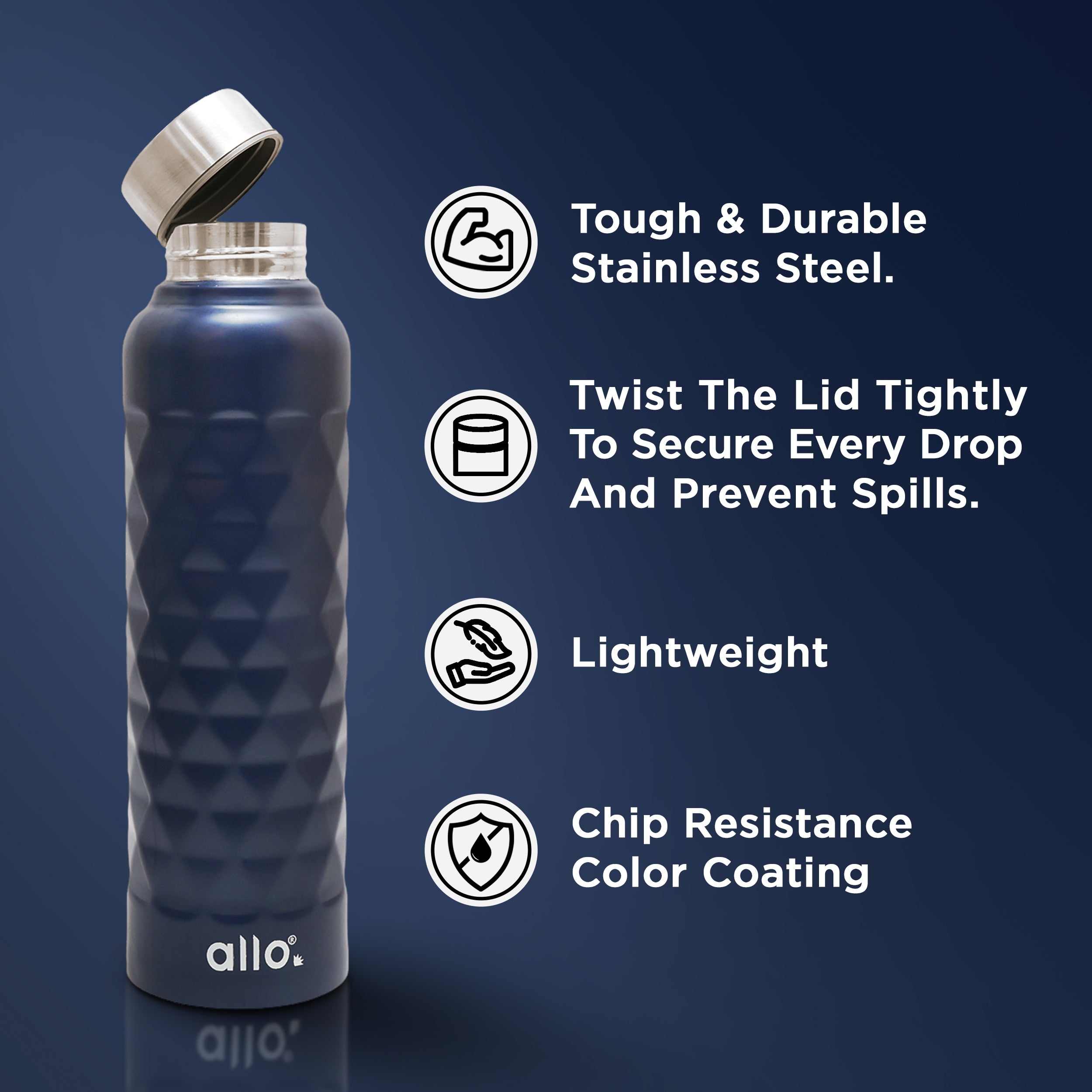 Allo Steel Water Bottles Stainless Steel Sipper Water Bottle for adults, kids 0.95 Litre Water Bottles for School, Office, Sports, Gym 950ML Water Bottle for Men and women, Royal Blue 950ml