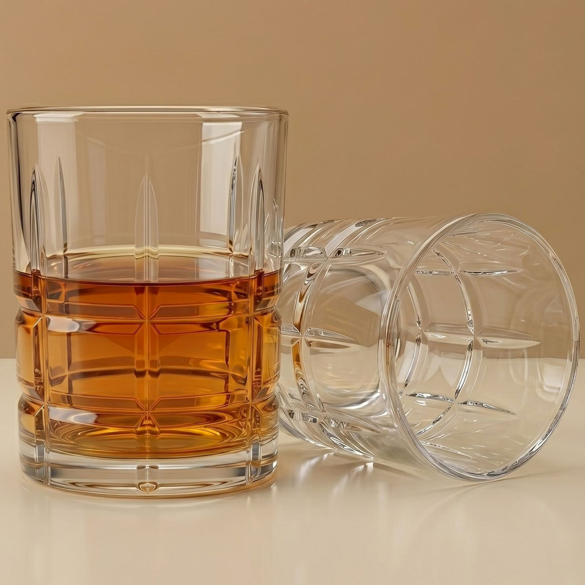 Allo Glass Set Of 6 Premium Whisky Glasses, 210 ml, For Drinking Water, Wine, Cocktail, Mocktail, Martini, Liquor, Alcohol, Scotch, Bourbon | Gift Set Packaging | Transparent Square Grid Whiskey Glass